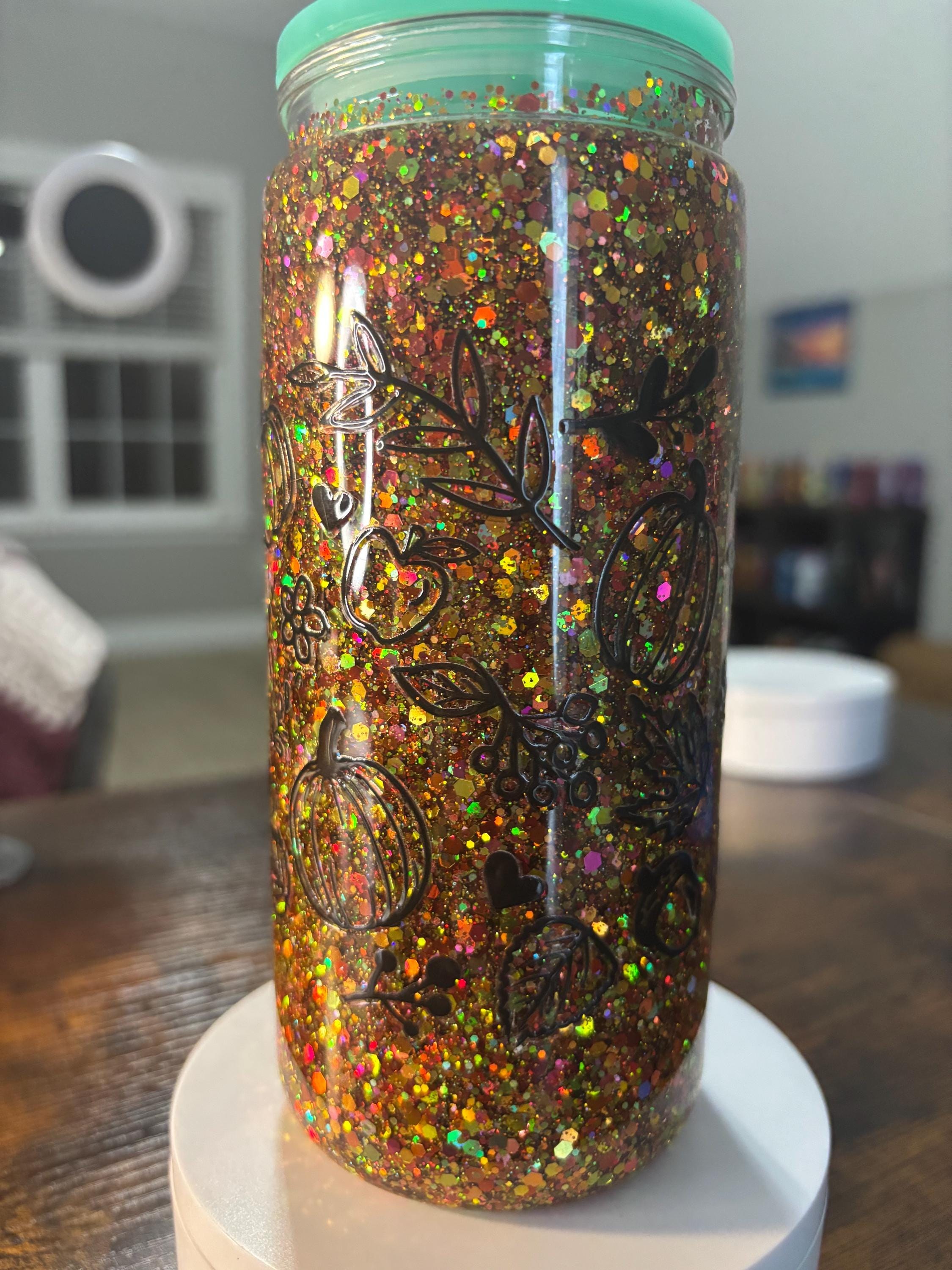 Hello Fall Glitter Snow Globe Tumbler | 20oz Handmade Autumn Pumpkin Cup