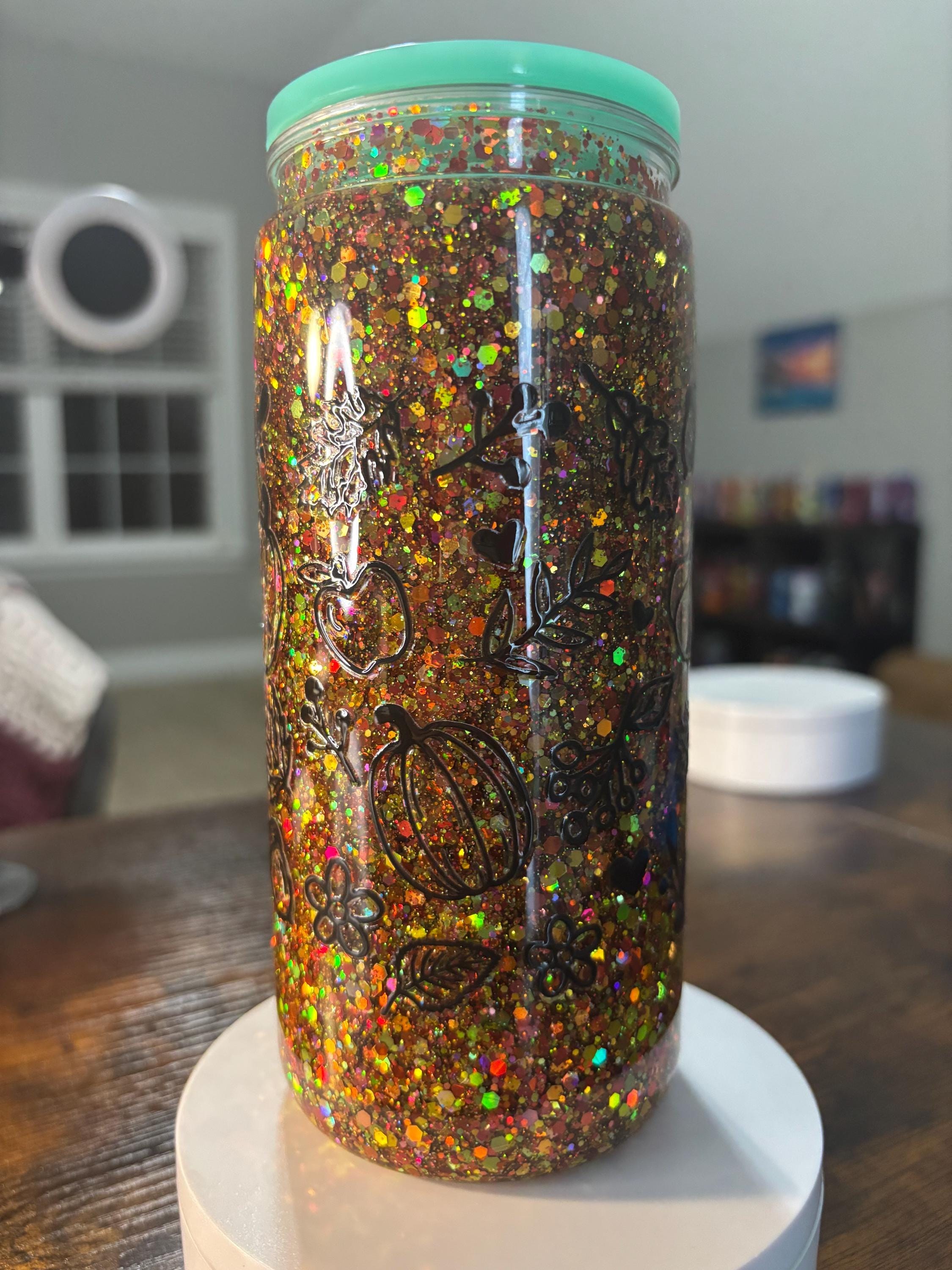 Hello Fall Glitter Snow Globe Tumbler | 20oz Handmade Autumn Pumpkin Cup