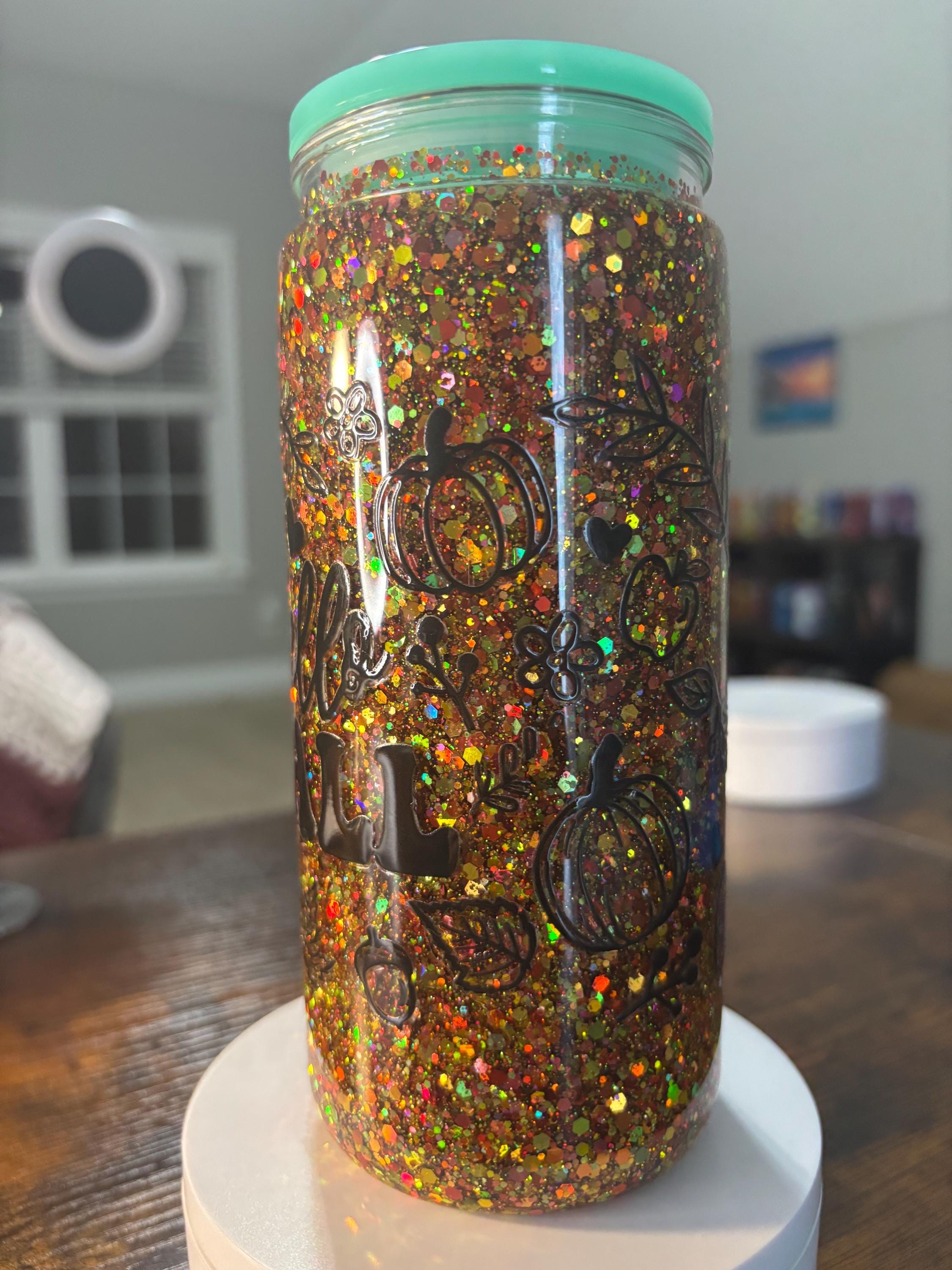 Hello Fall Glitter Snow Globe Tumbler | 20oz Handmade Autumn Pumpkin Cup
