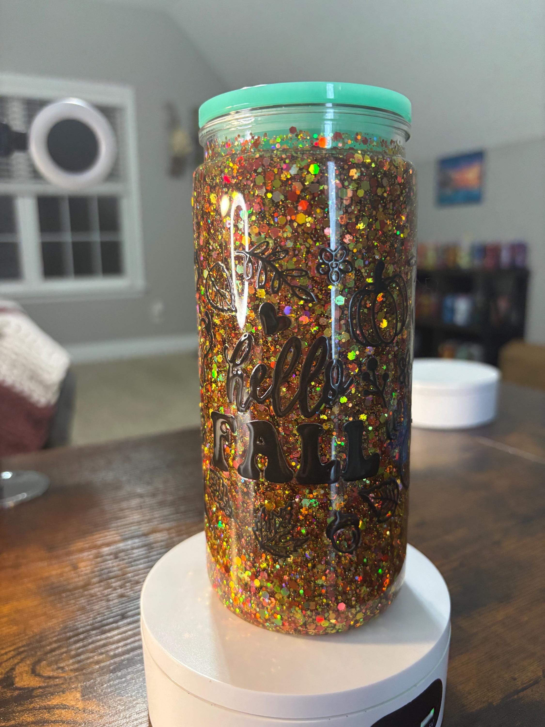 Hello Fall Glitter Snow Globe Tumbler | 20oz Handmade Autumn Pumpkin Cup