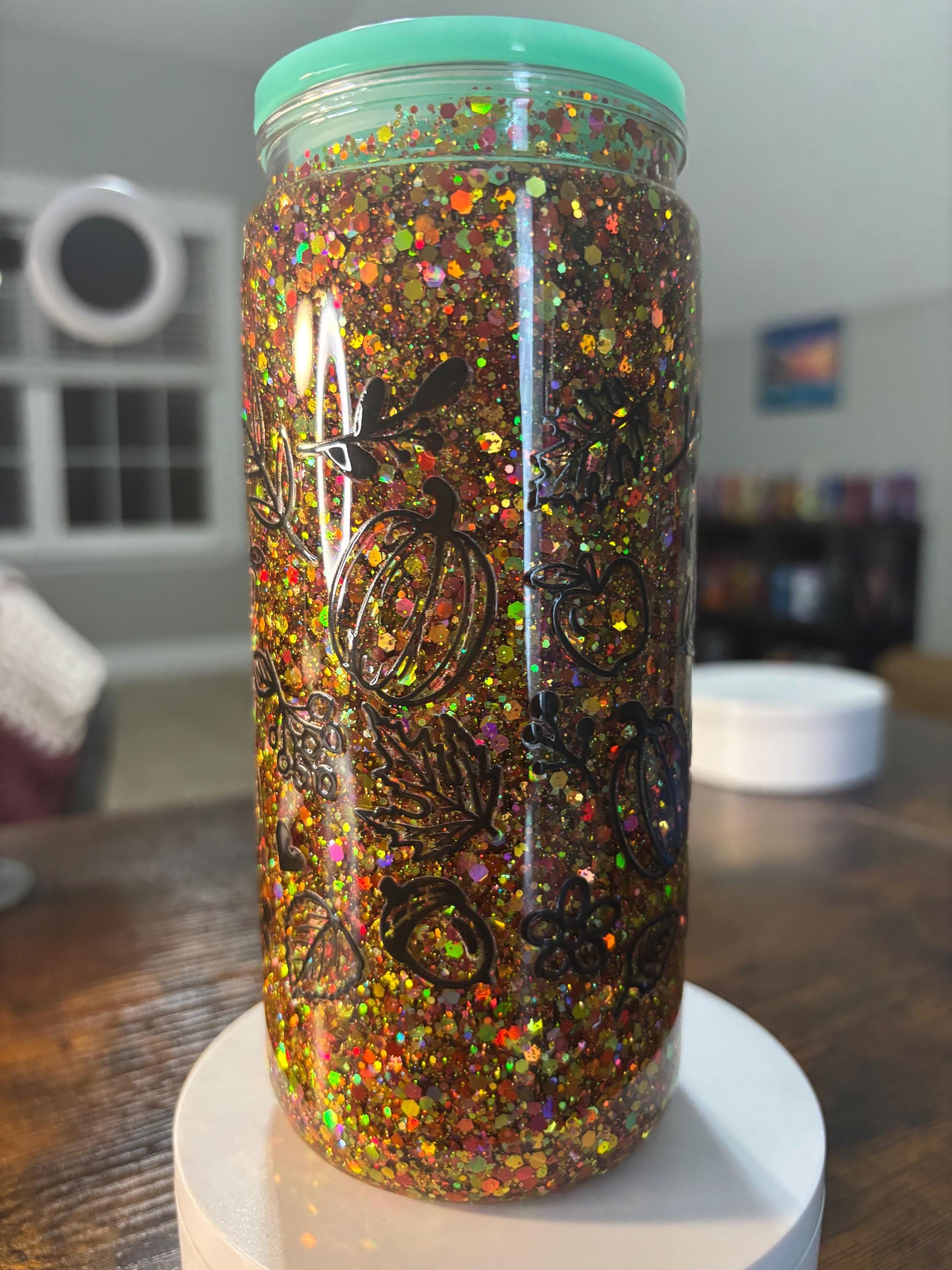 Hello Fall Glitter Snow Globe Tumbler | 20oz Handmade Autumn Pumpkin Cup