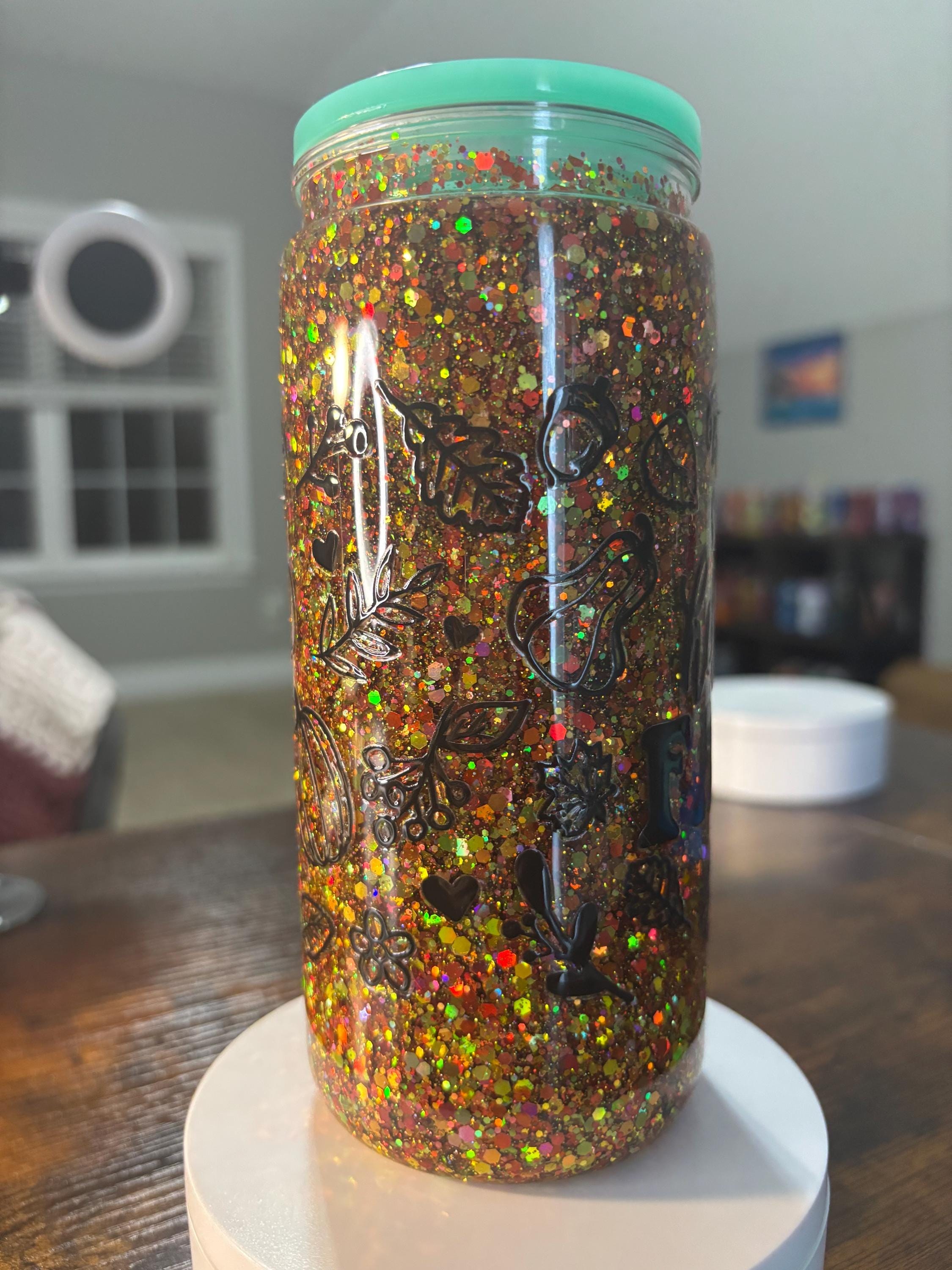 Hello Fall Glitter Snow Globe Tumbler | 20oz Handmade Autumn Pumpkin Cup