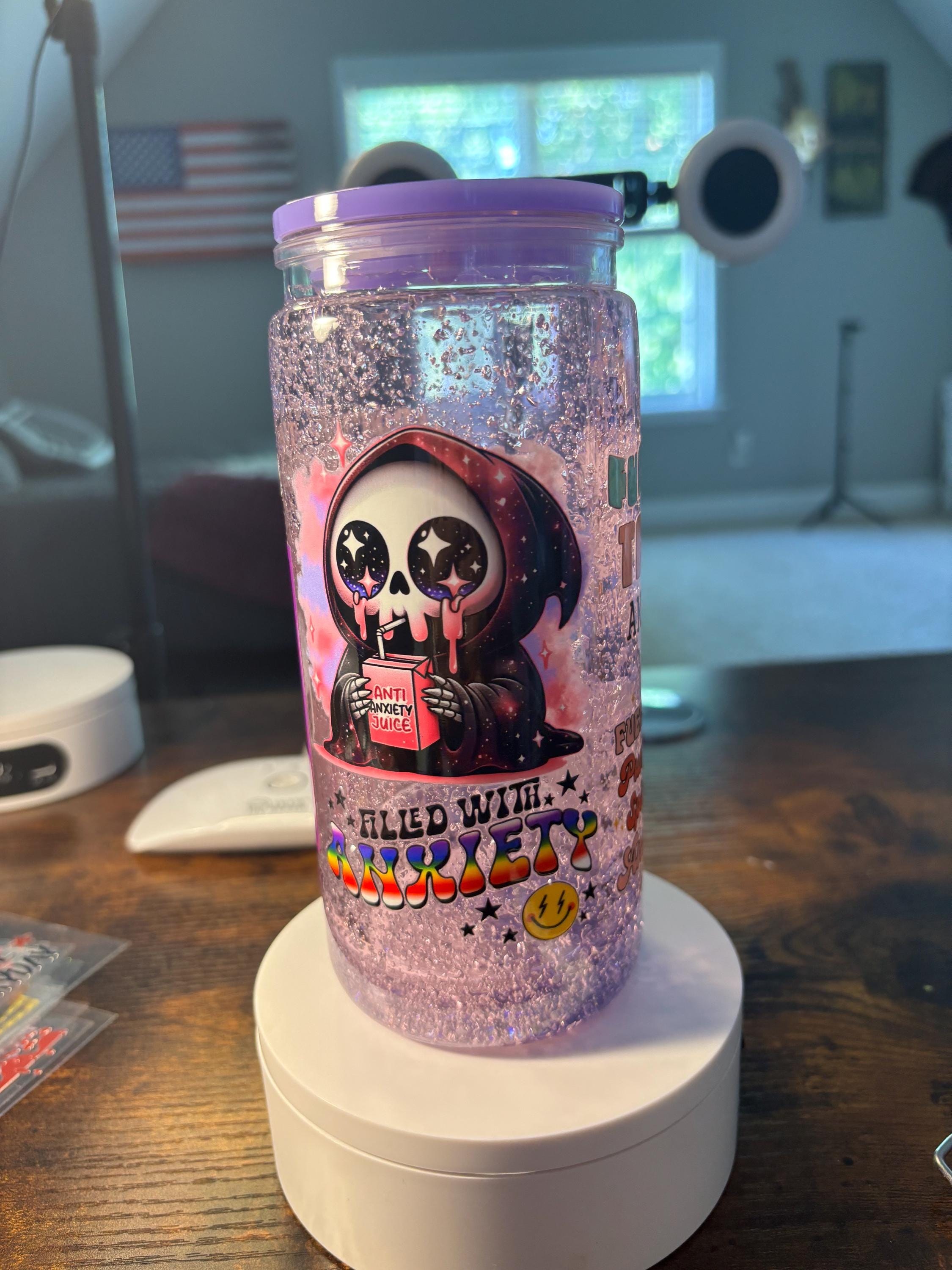 Fueled by Tea and Anxiety Snow Globe Tumbler | 20oz Icee Handmade Funny Tea Cup