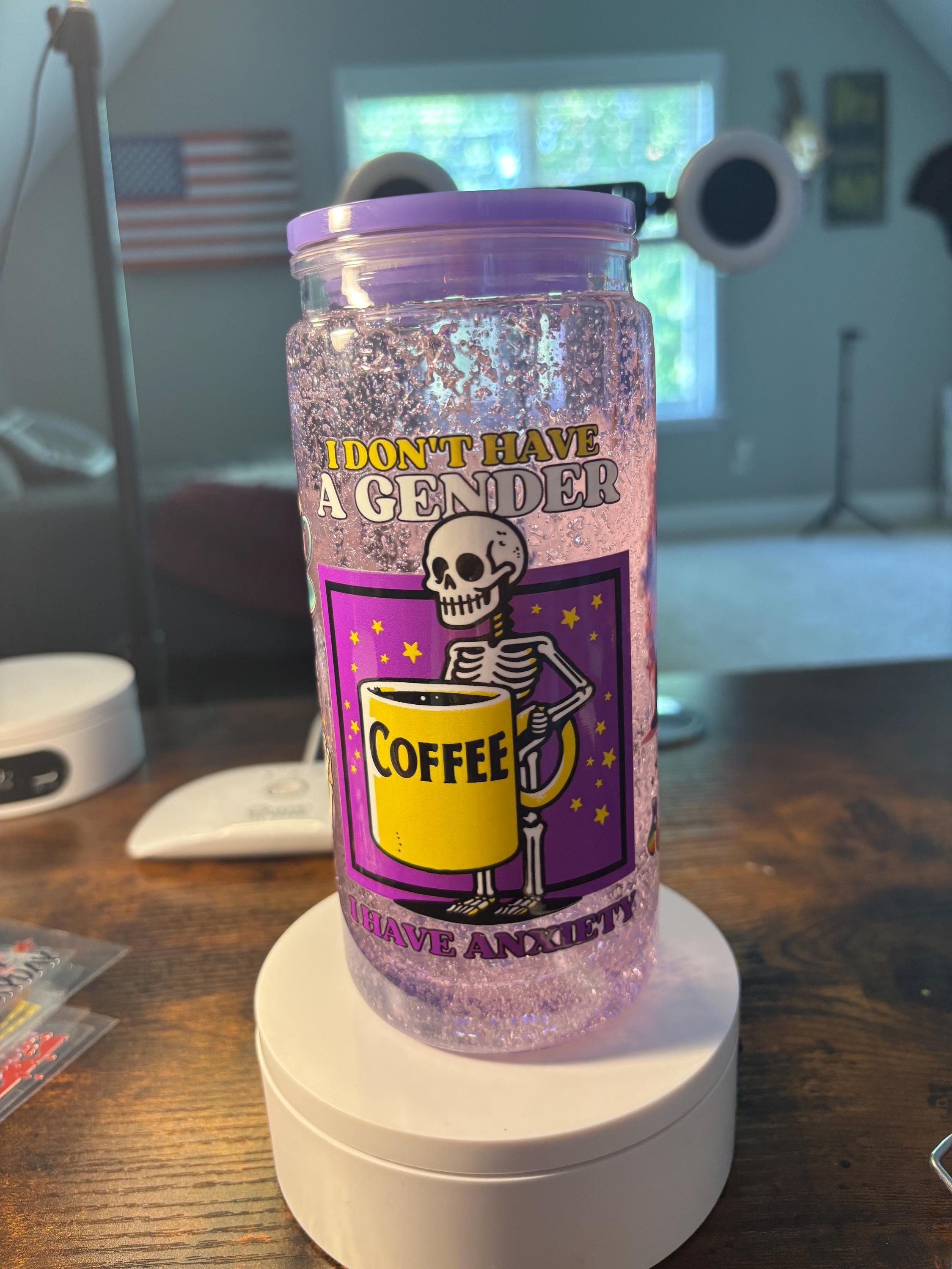 Fueled by Tea and Anxiety Snow Globe Tumbler | 20oz Icee Handmade Funny Tea Cup