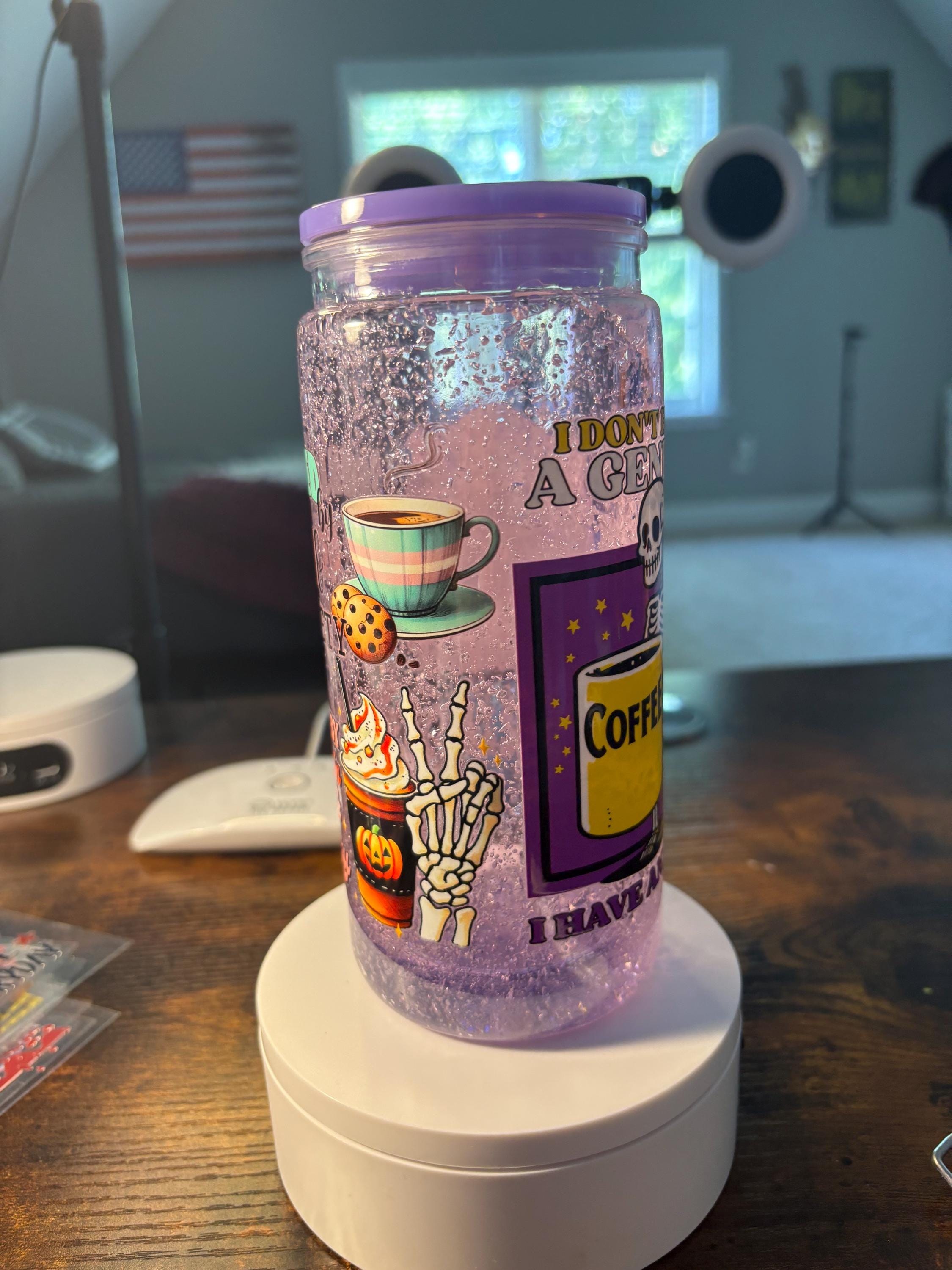 Fueled by Tea and Anxiety Snow Globe Tumbler | 20oz Icee Handmade Funny Tea Cup