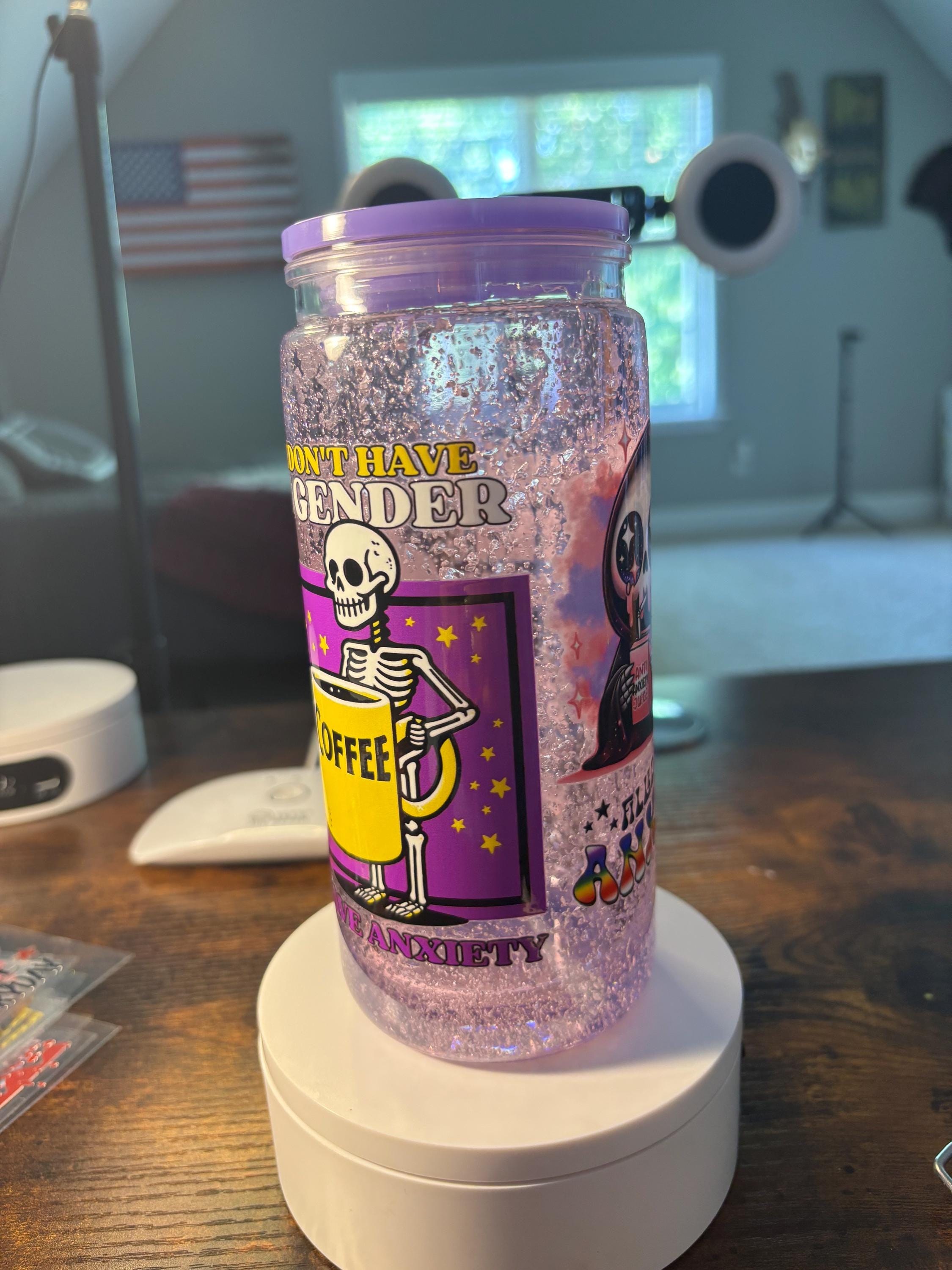 Fueled by Tea and Anxiety Snow Globe Tumbler | 20oz Icee Handmade Funny Tea Cup