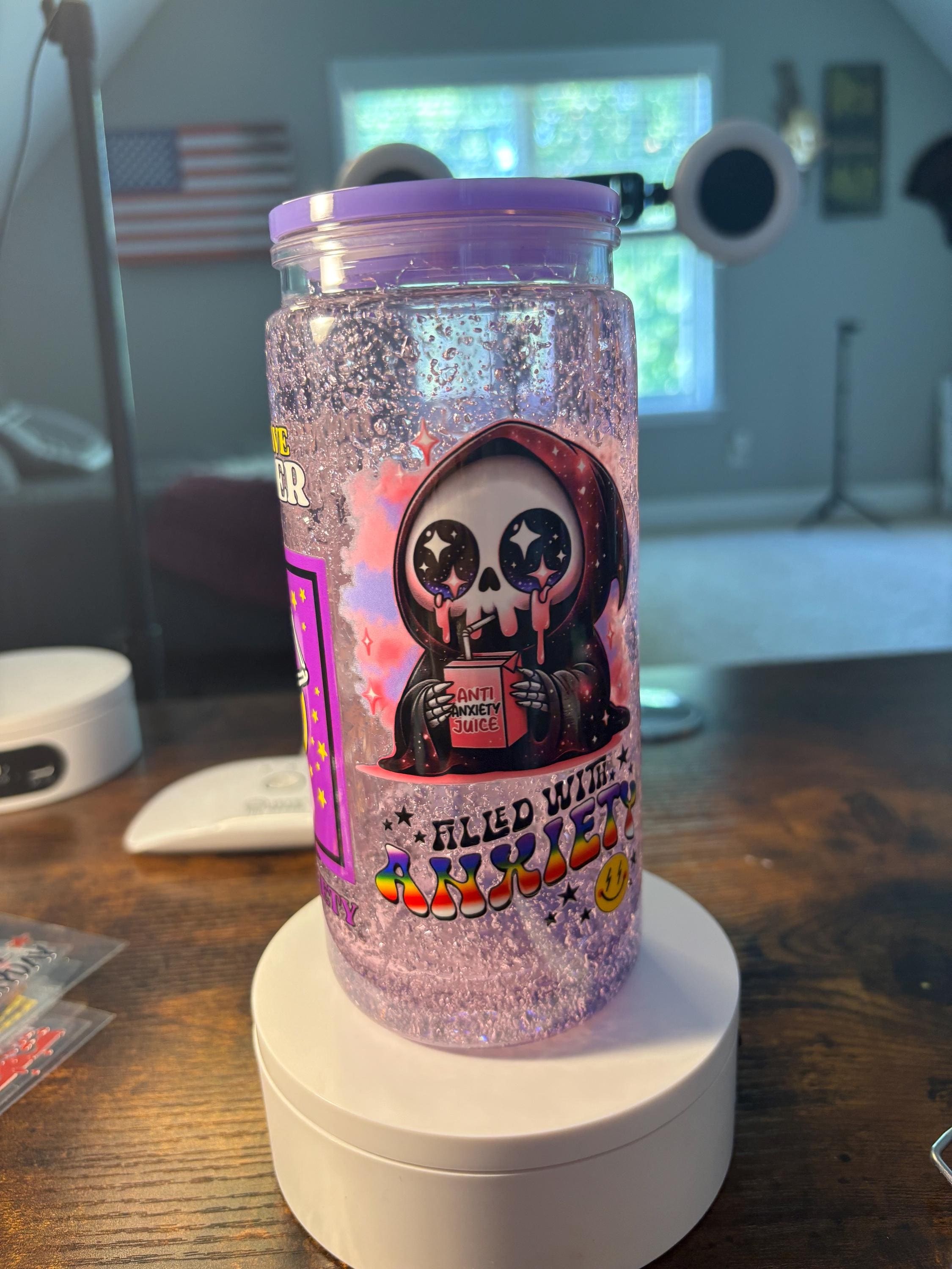 Fueled by Tea and Anxiety Snow Globe Tumbler | 20oz Icee Handmade Funny Tea Cup