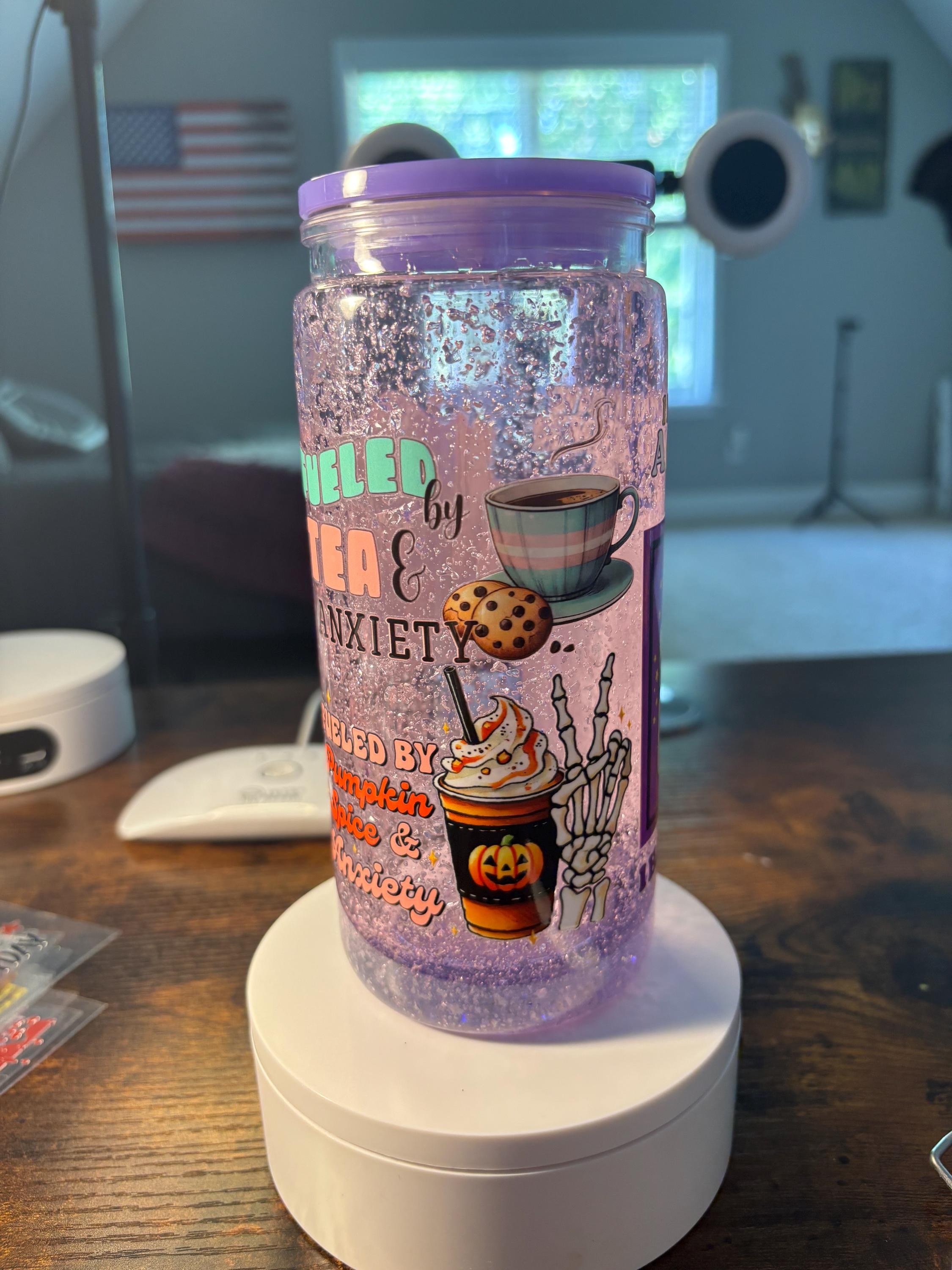 Fueled by Tea and Anxiety Snow Globe Tumbler | 20oz Icee Handmade Funny Tea Cup