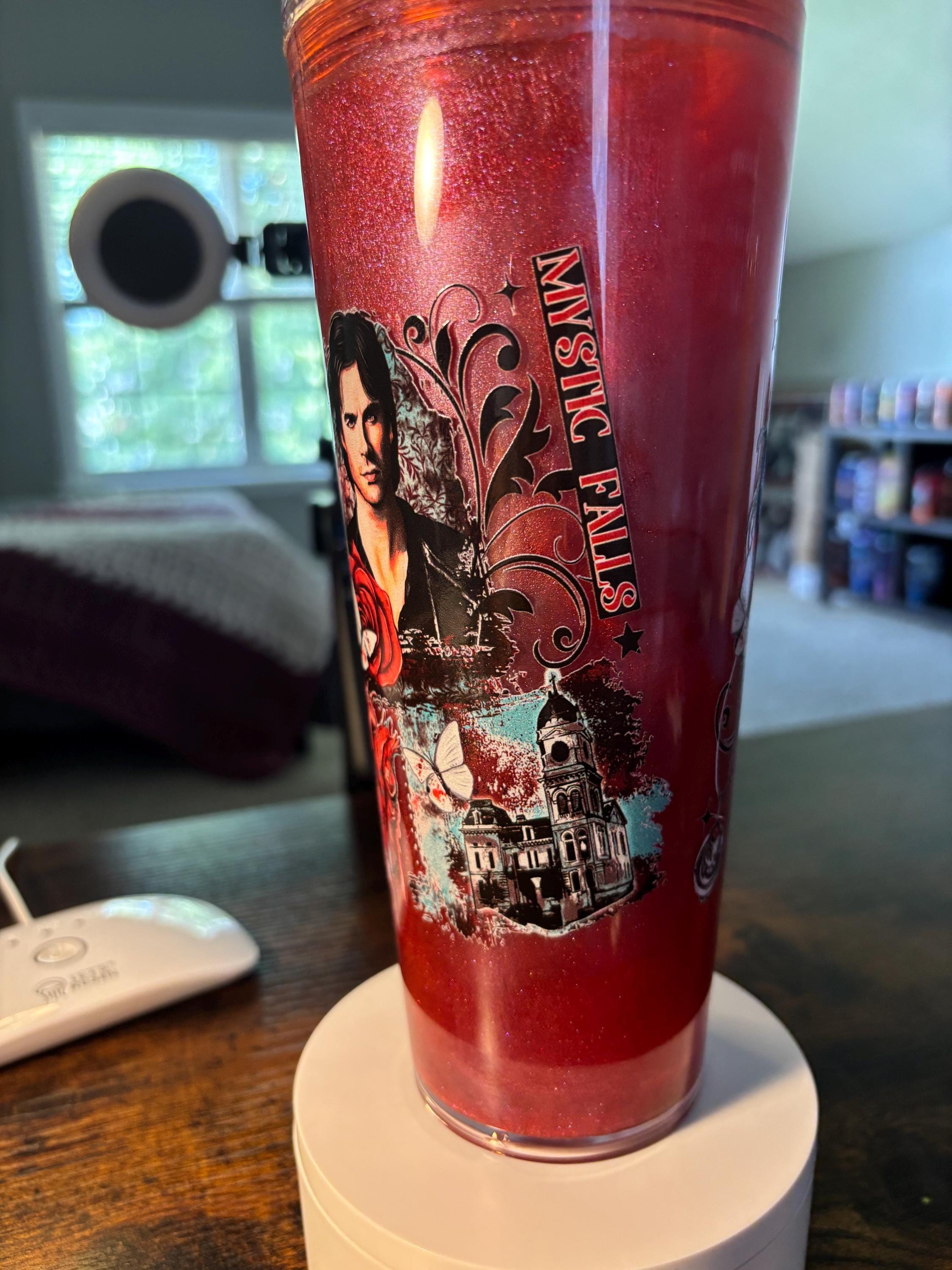 Vampire Diaries Cateye Snow Globe Tumbler | 24oz Handmade Fandom Cup | Gothic Gift