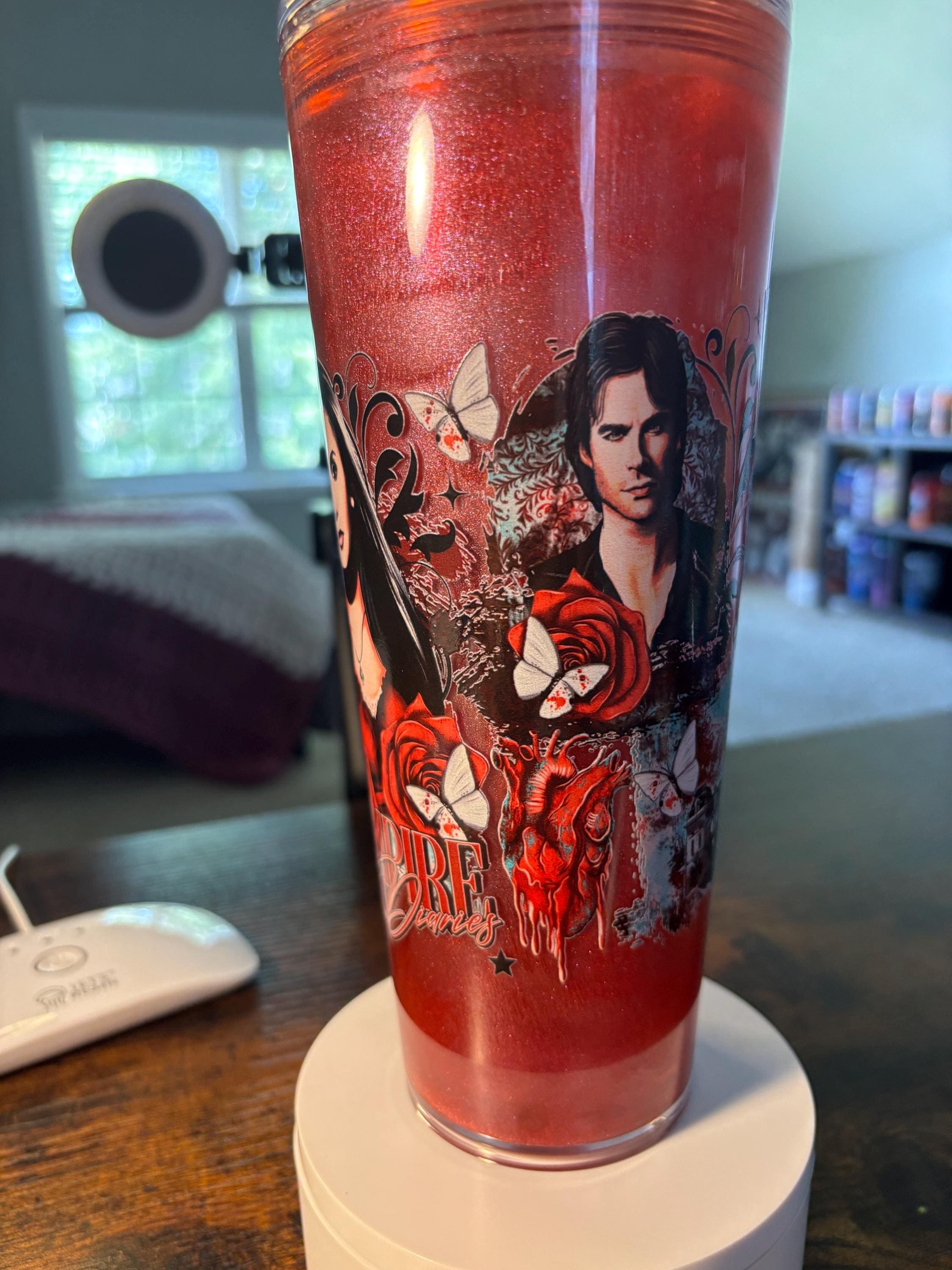 Vampire Diaries Cateye Snow Globe Tumbler | 24oz Handmade Fandom Cup | Gothic Gift