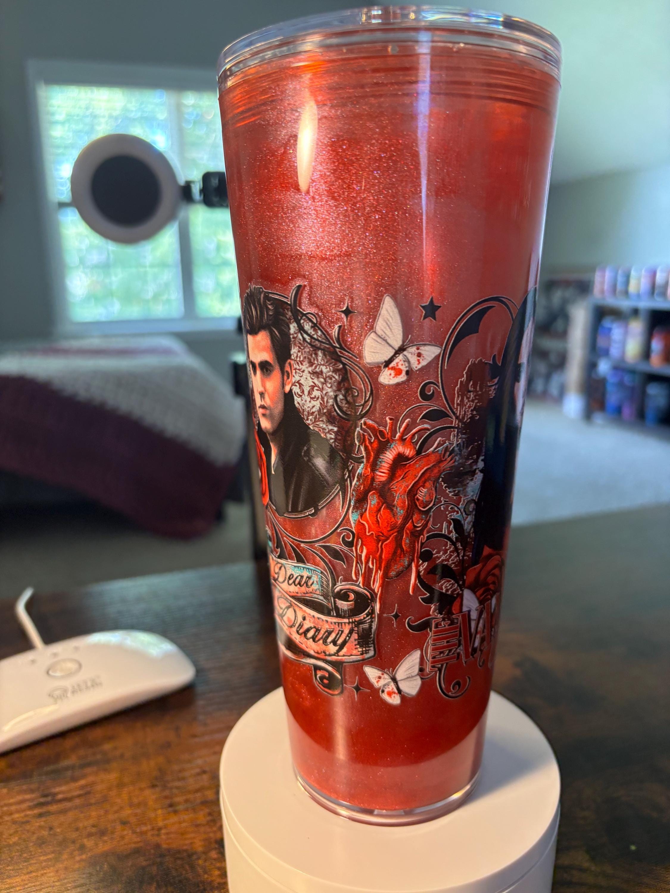 Vampire Diaries Cateye Snow Globe Tumbler | 24oz Handmade Fandom Cup | Gothic Gift