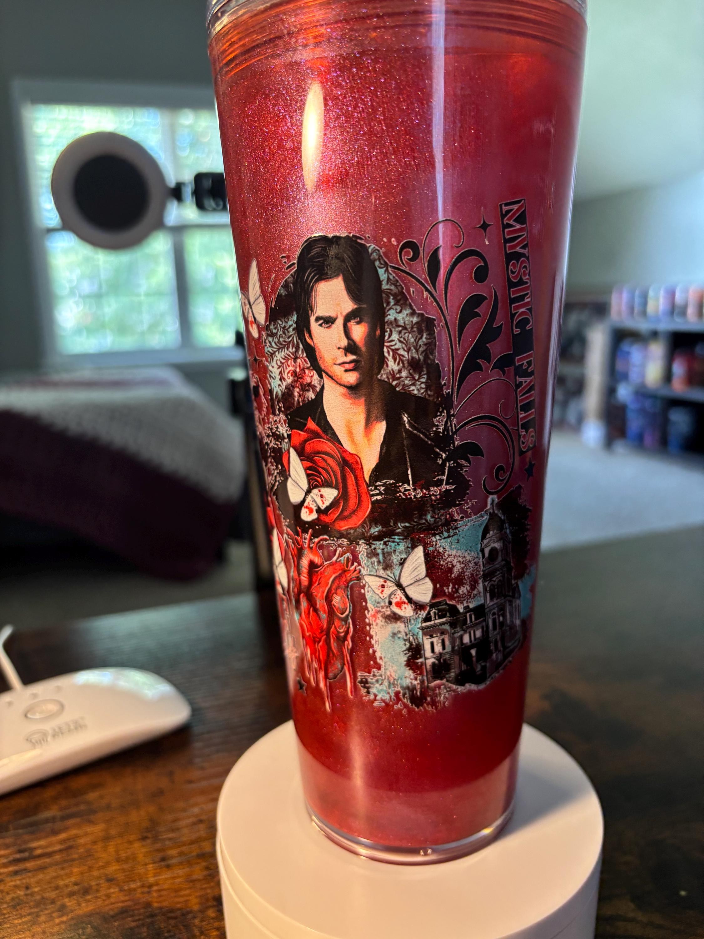 Vampire Diaries Cateye Snow Globe Tumbler | 24oz Handmade Fandom Cup | Gothic Gift