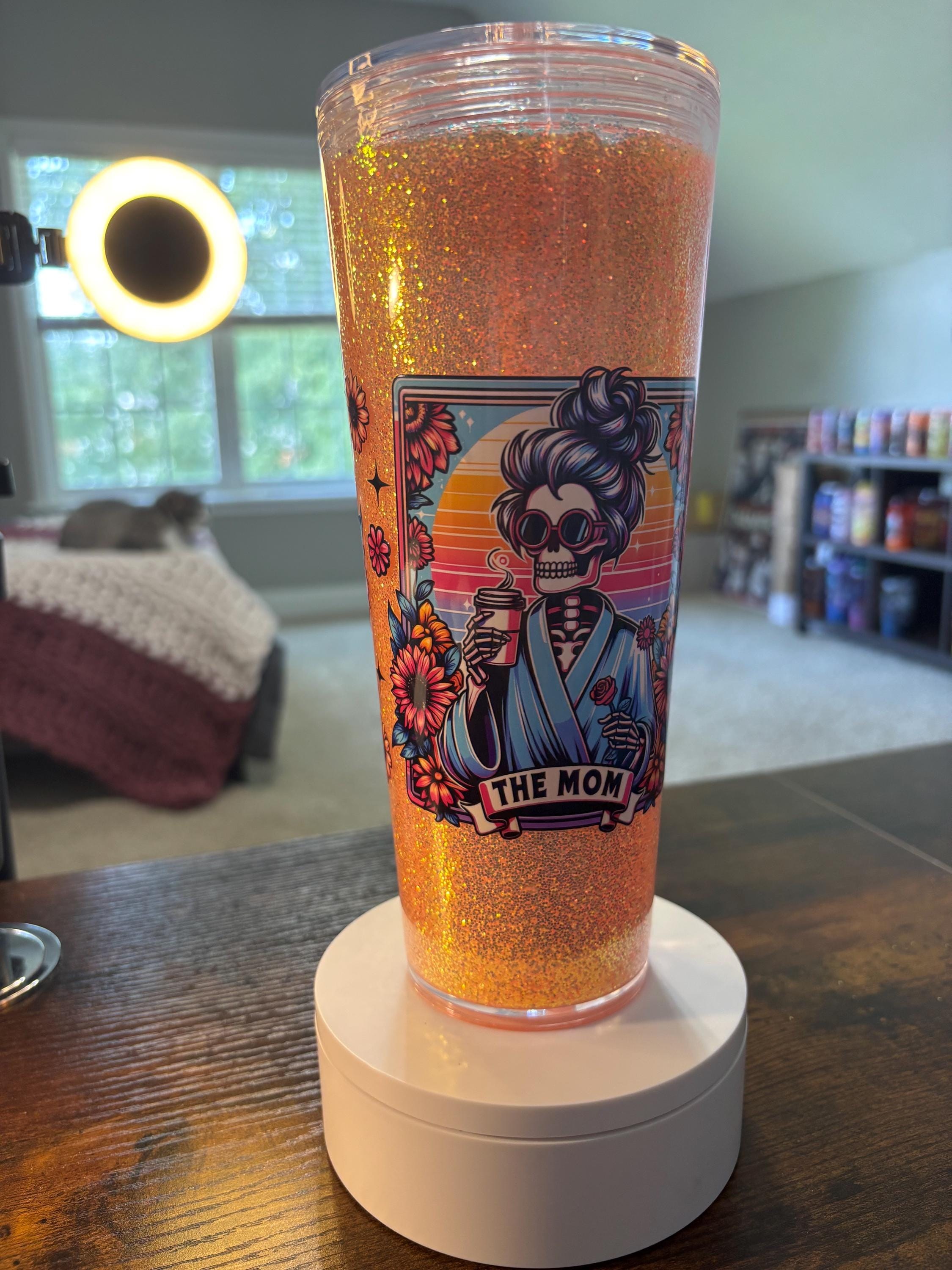The Mom Skeleton Snow Globe Tumbler | Glitter Handmade Cup | Funny Spooky Mom Gift