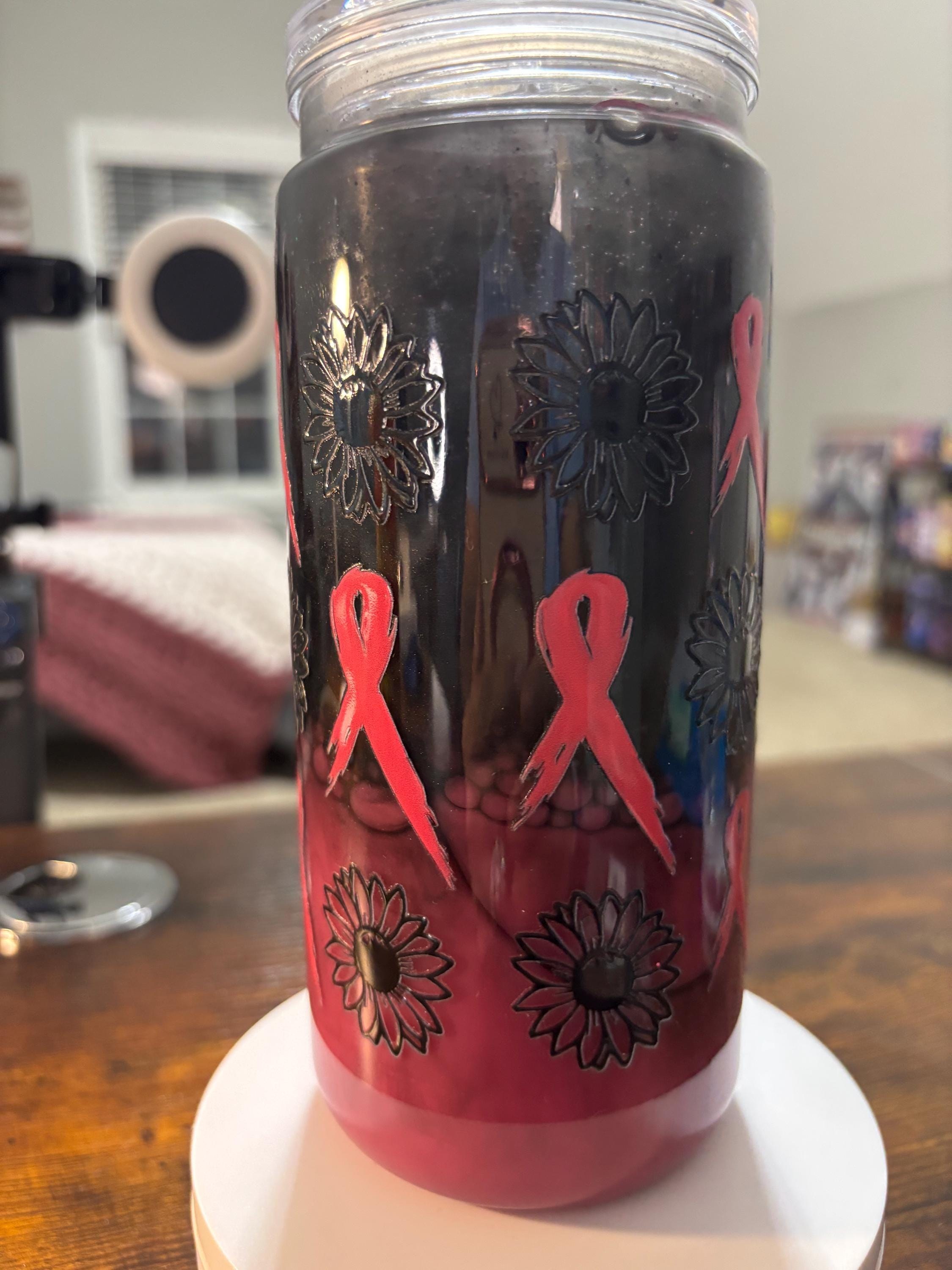 Cancer Strong Snow Globe Tumbler | 20oz Handmade Awareness Ribbon Cup | Fighter Gift