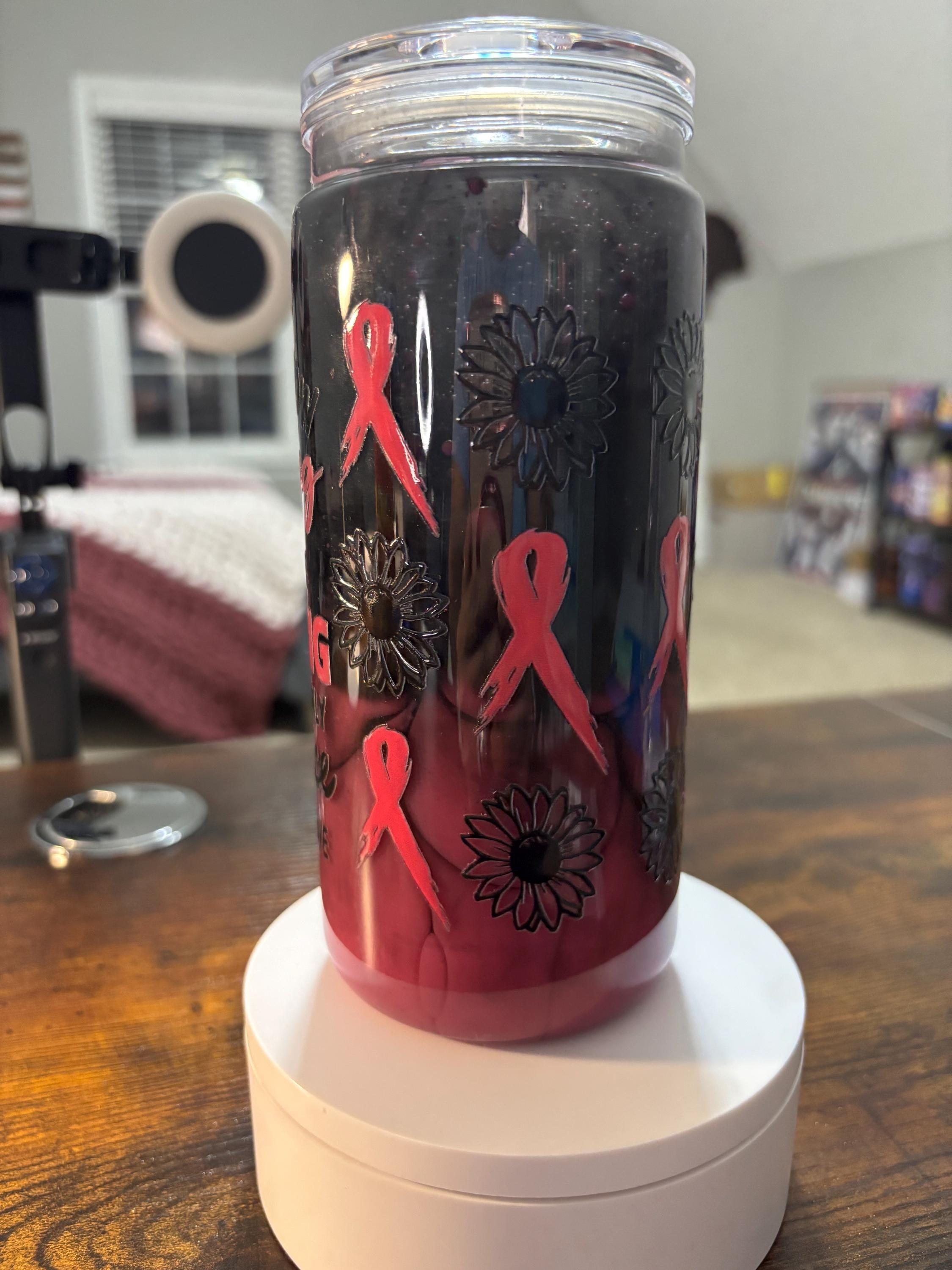 Cancer Strong Snow Globe Tumbler | 20oz Handmade Awareness Ribbon Cup | Fighter Gift