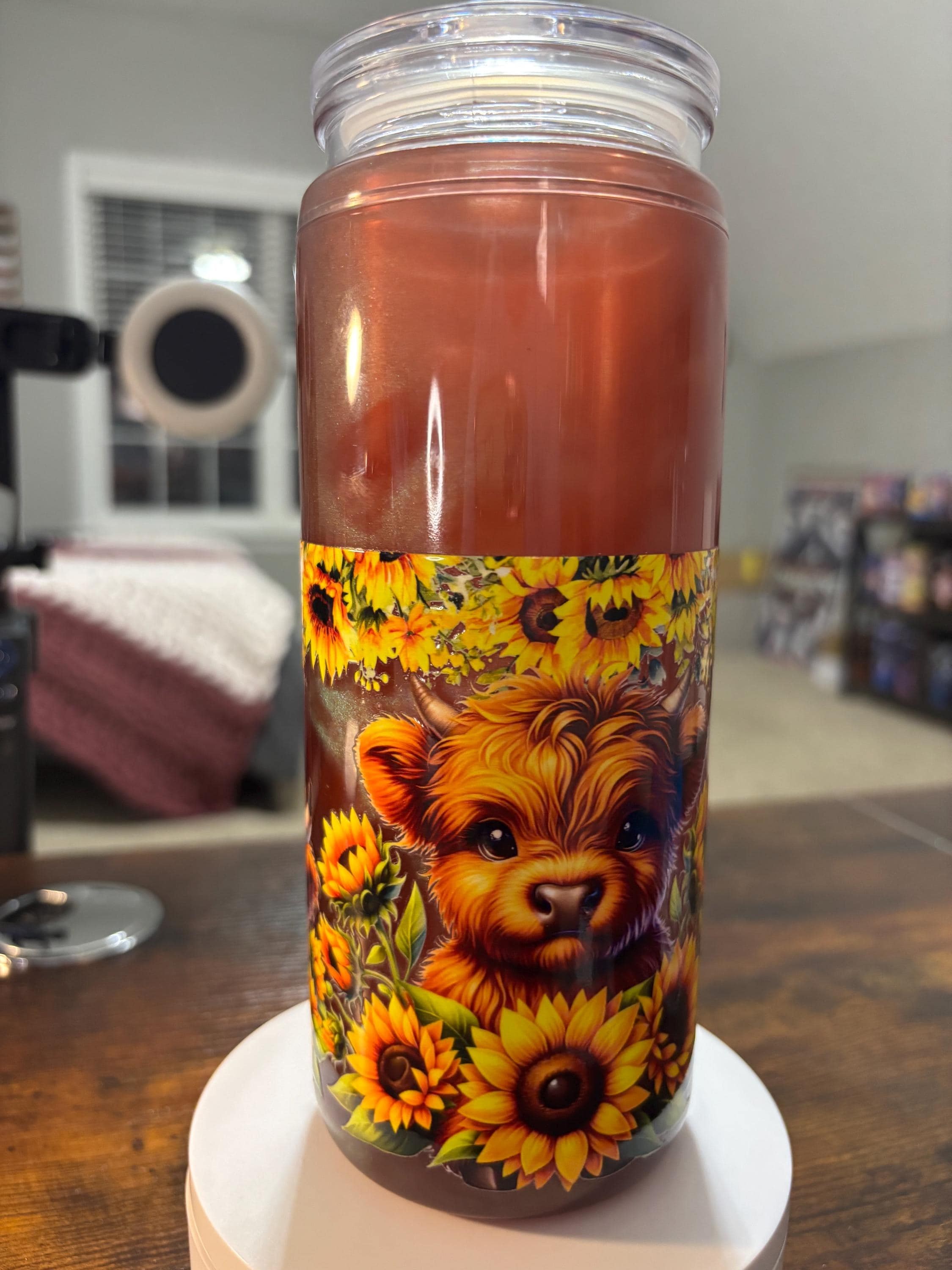 Highland Cow and Sunflowers Snow Globe Tumbler | 20oz Handmade Country Cow Cup