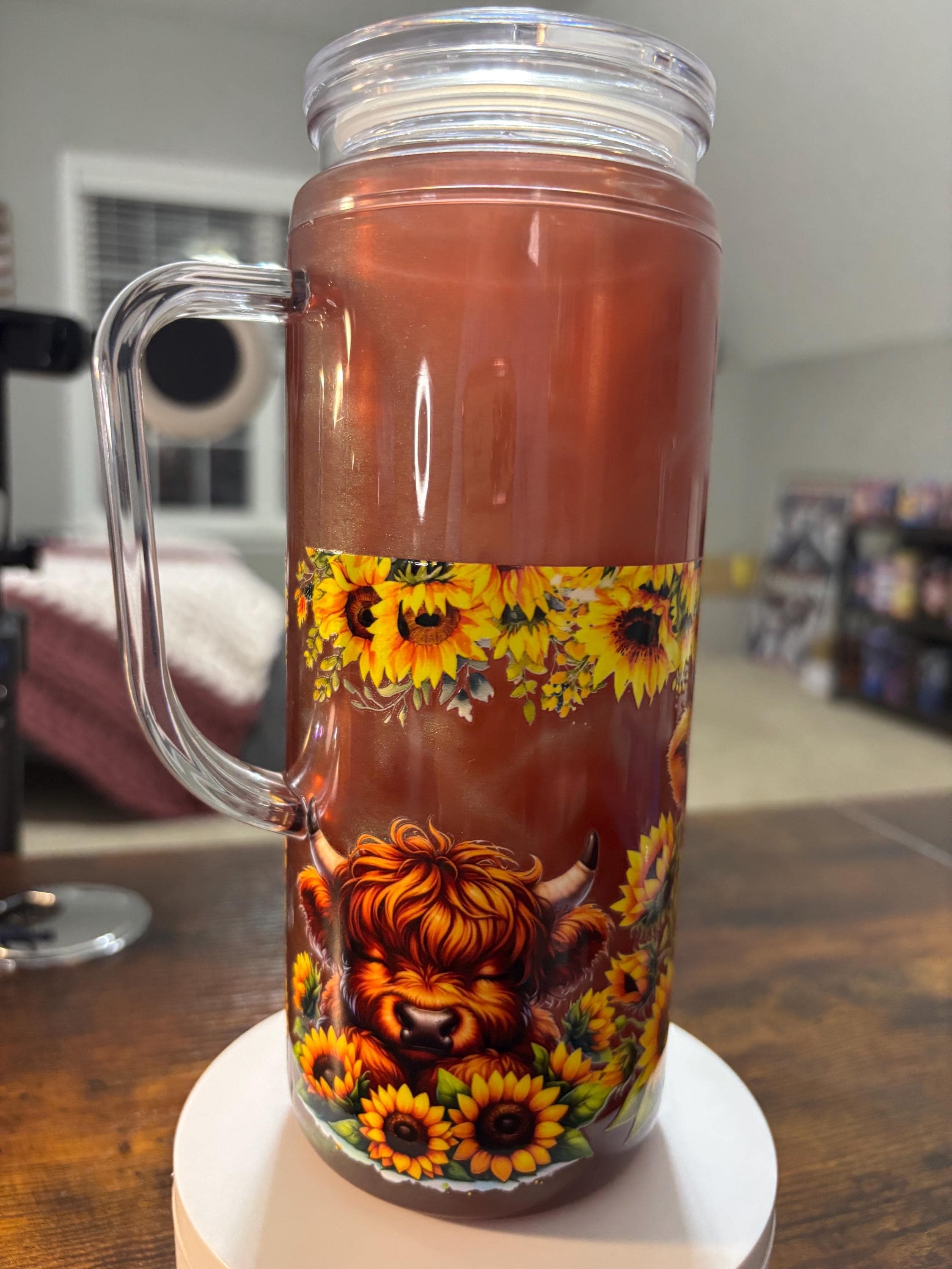 Highland Cow and Sunflowers Snow Globe Tumbler | 20oz Handmade Country Cow Cup