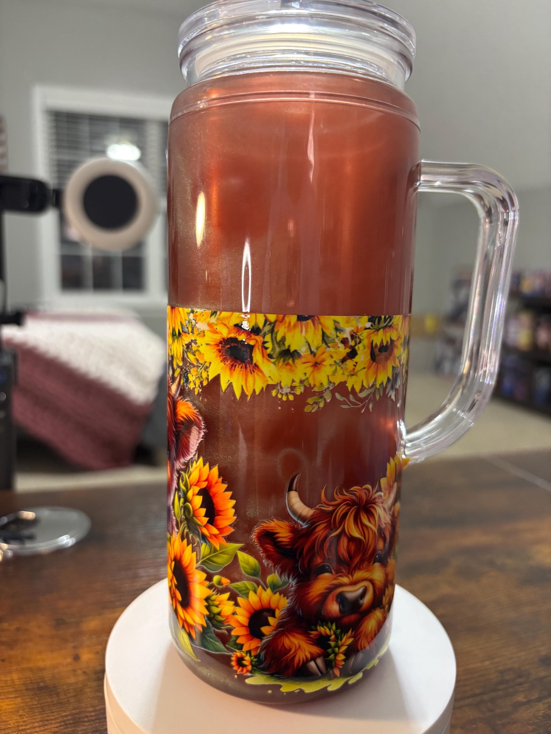 Highland Cow and Sunflowers Snow Globe Tumbler | 20oz Handmade Country Cow Cup