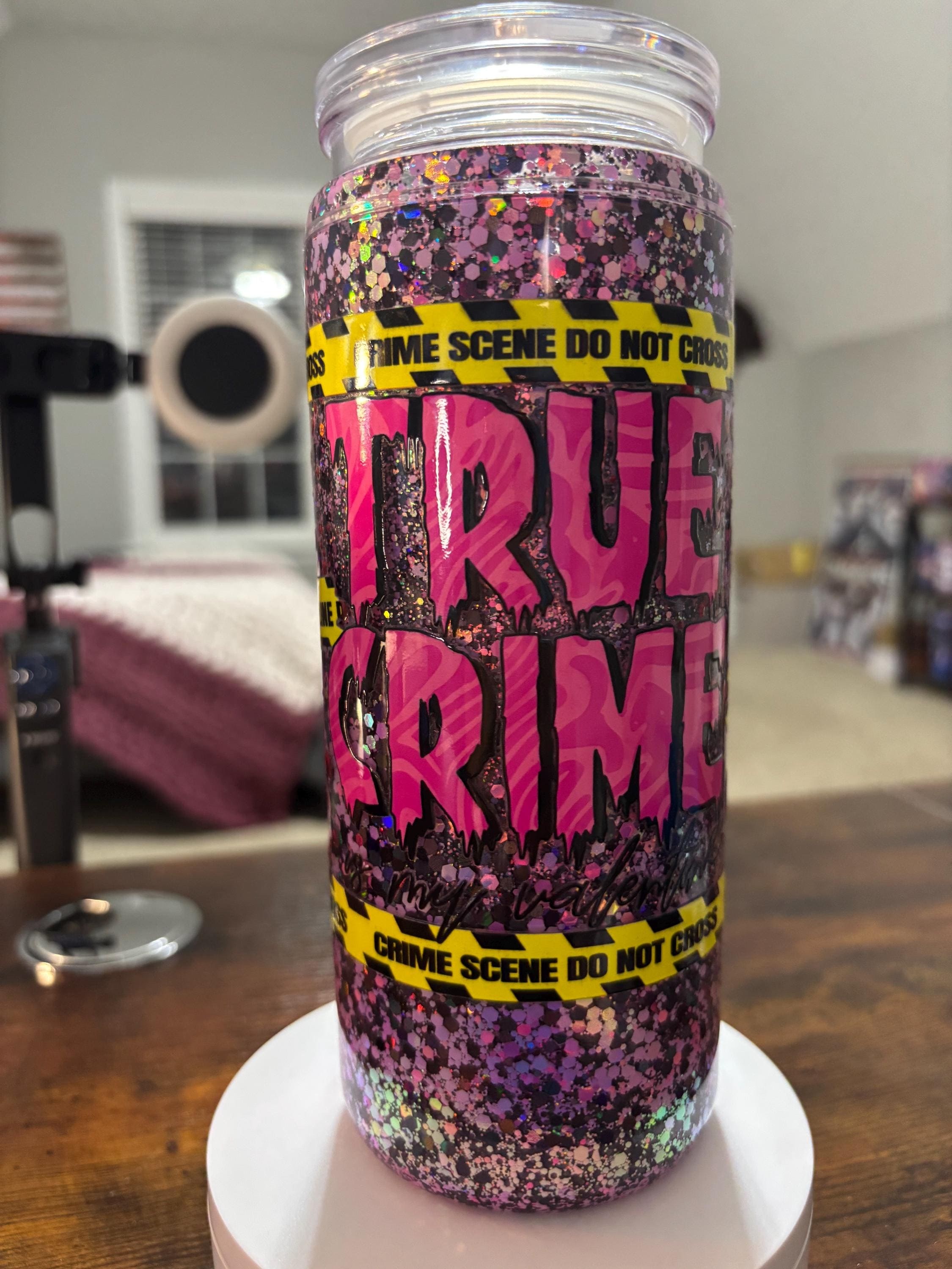 True Crime Glitter Snow Globe Tumbler | 20oz Podcast Fan Cup