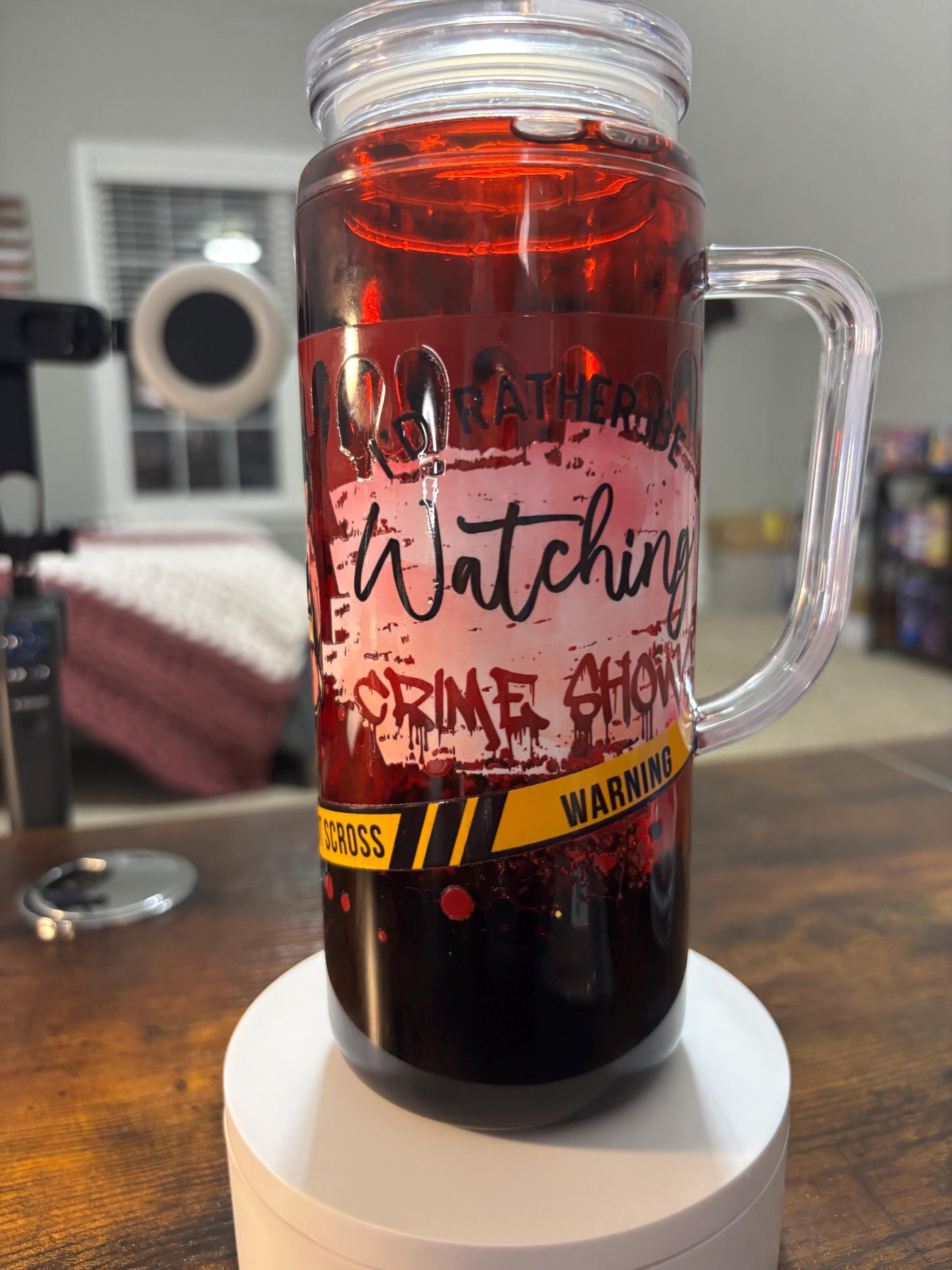 Crime Shows Snow Globe Tumbler | 20oz Handmade True Crime Fan Cup | Podcast Lover Gift