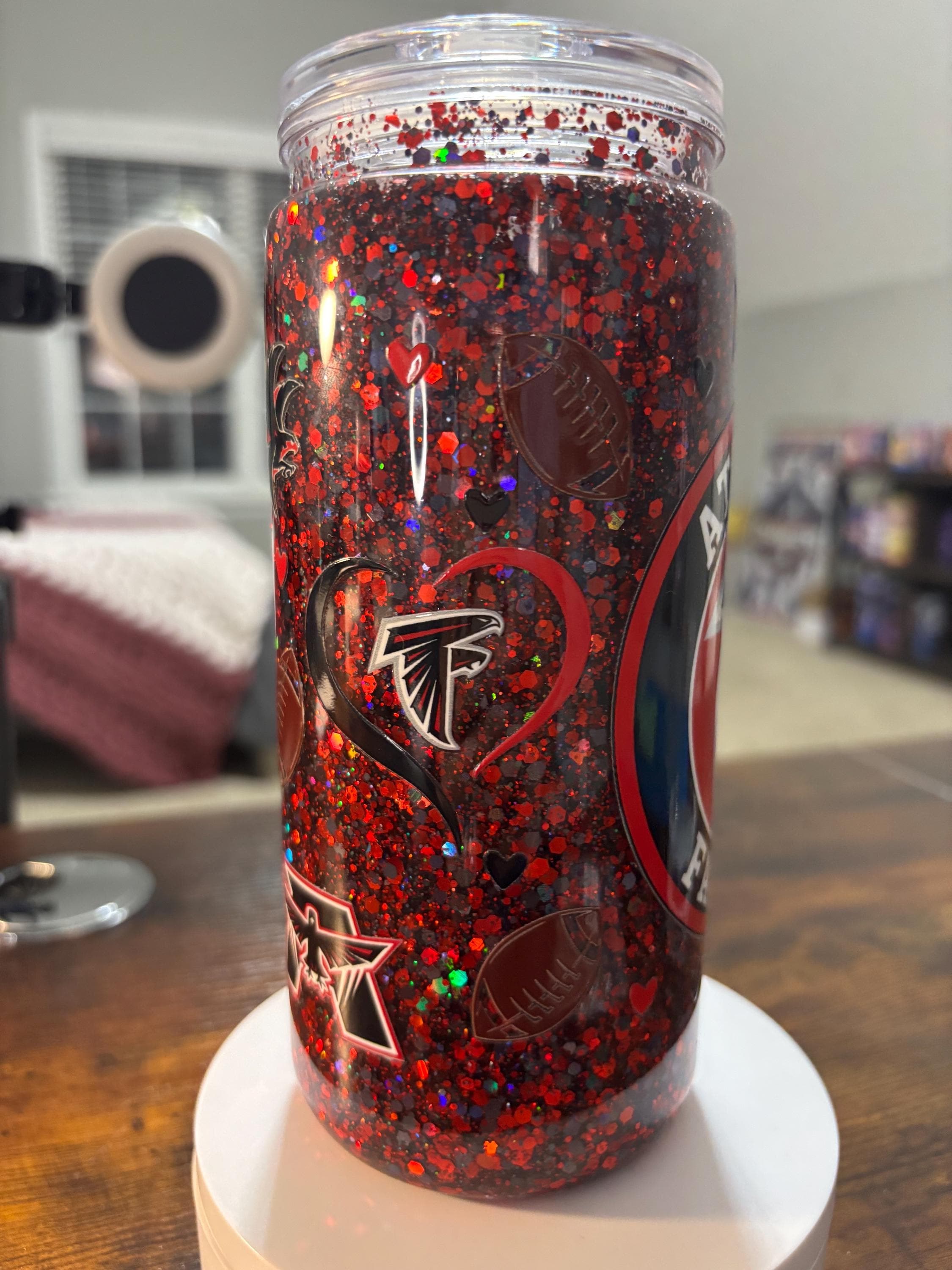 Atlanta Falcons Snow Globe Tumbler | Handmade 20oz Acrylic NFL Fan Cup | Football Gift