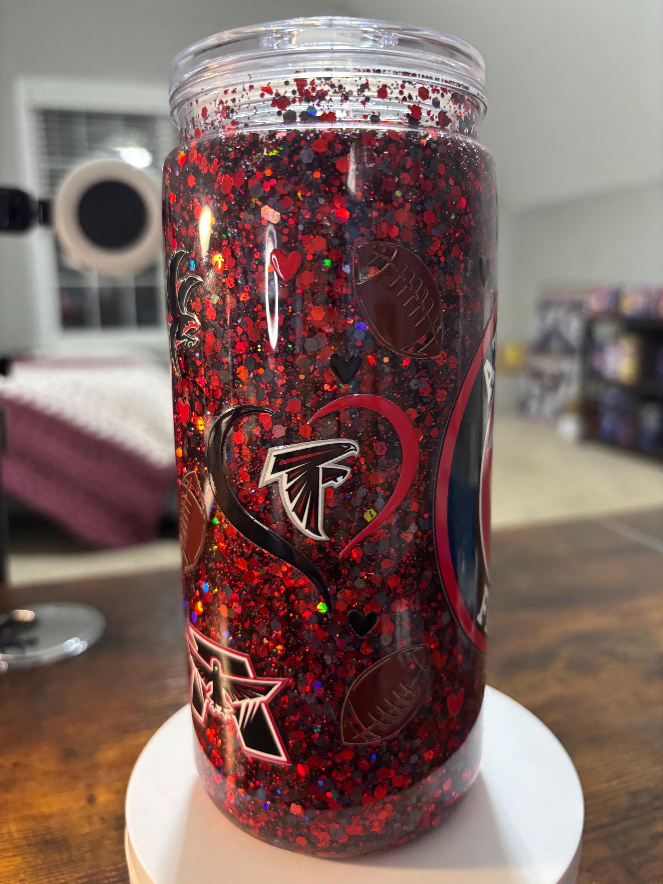 Atlanta Falcons Snow Globe Tumbler | Handmade 20oz Acrylic NFL Fan Cup | Football Gift