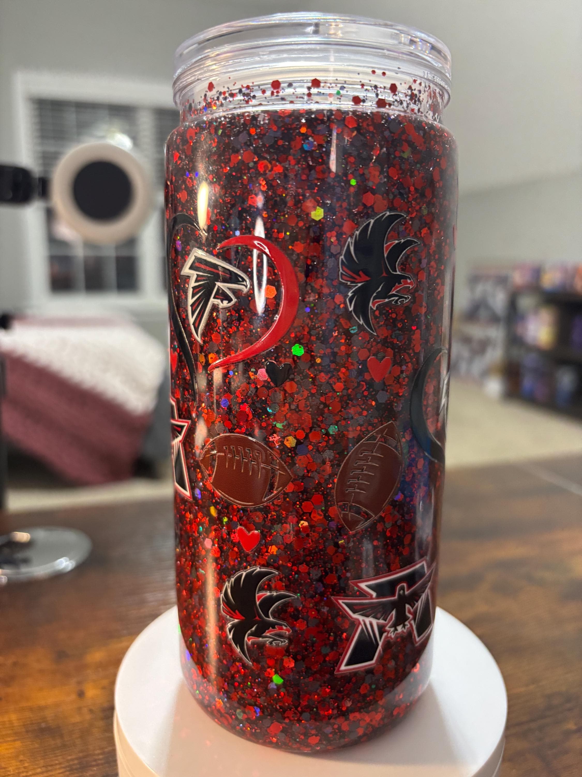 Atlanta Falcons Snow Globe Tumbler | Handmade 20oz Acrylic NFL Fan Cup | Football Gift