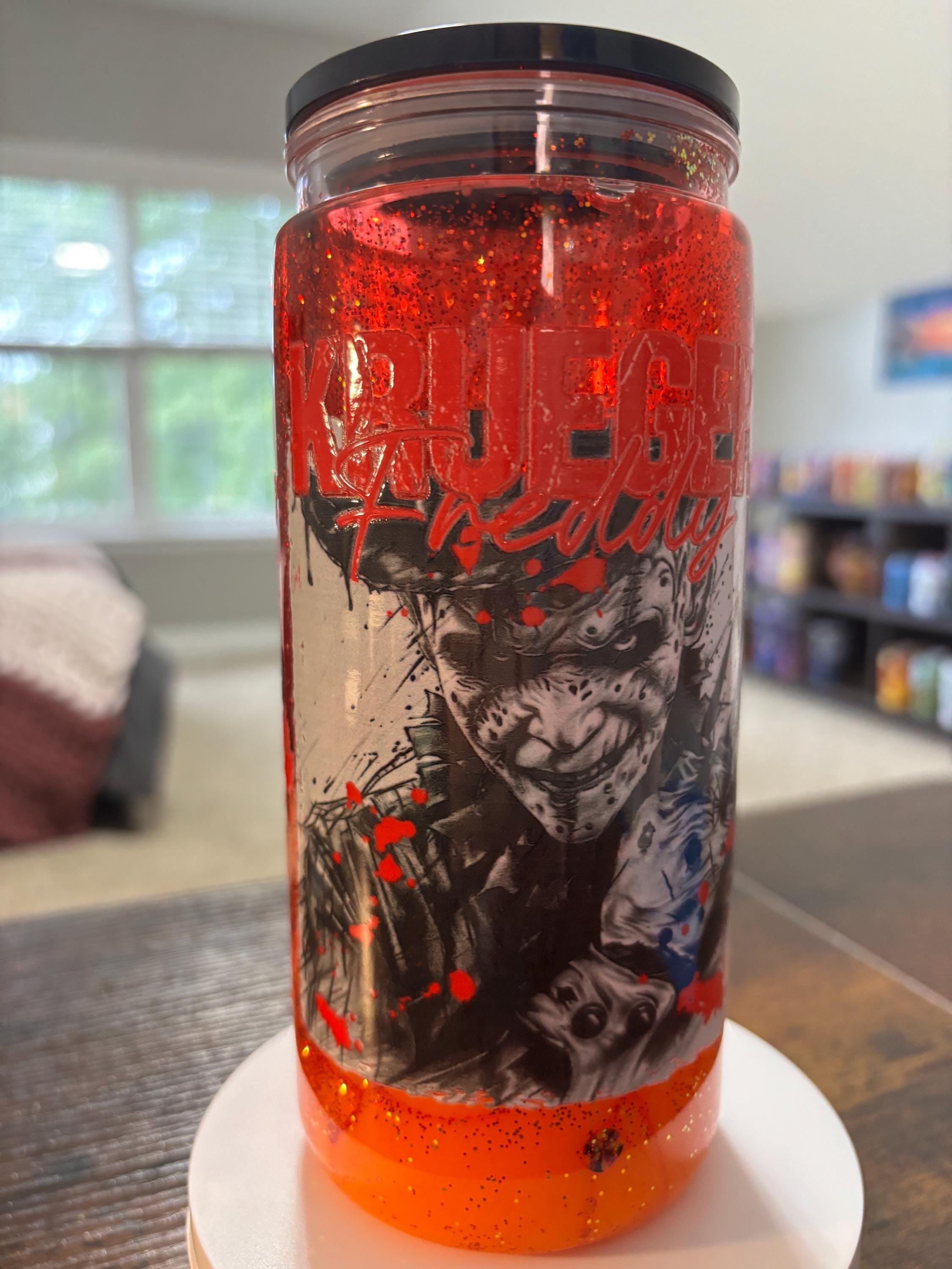 Freddy Krueger Snow Globe Tumbler | 20oz Lava Horror Cup | Slasher Halloween Fan Gift