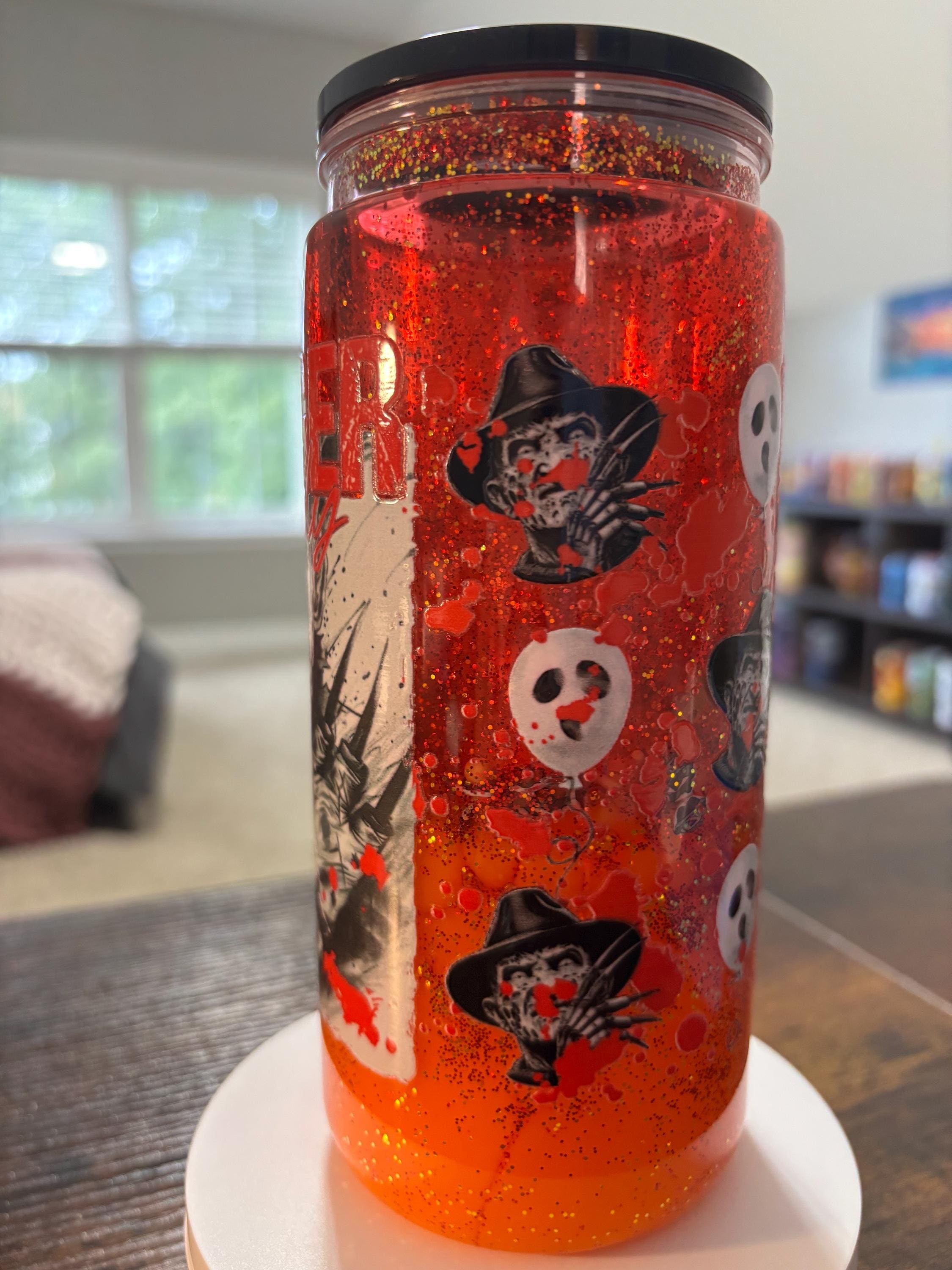 Freddy Krueger Snow Globe Tumbler | 20oz Lava Horror Cup | Slasher Halloween Fan Gift