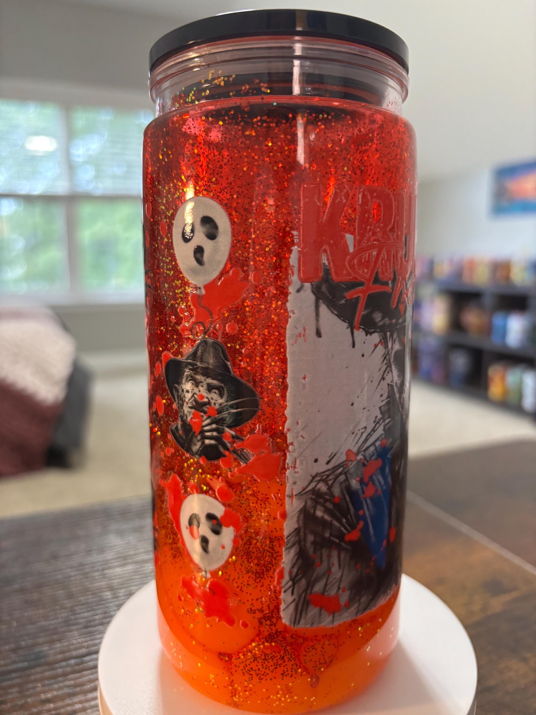 Freddy Krueger Snow Globe Tumbler | 20oz Lava Horror Cup | Slasher Halloween Fan Gift