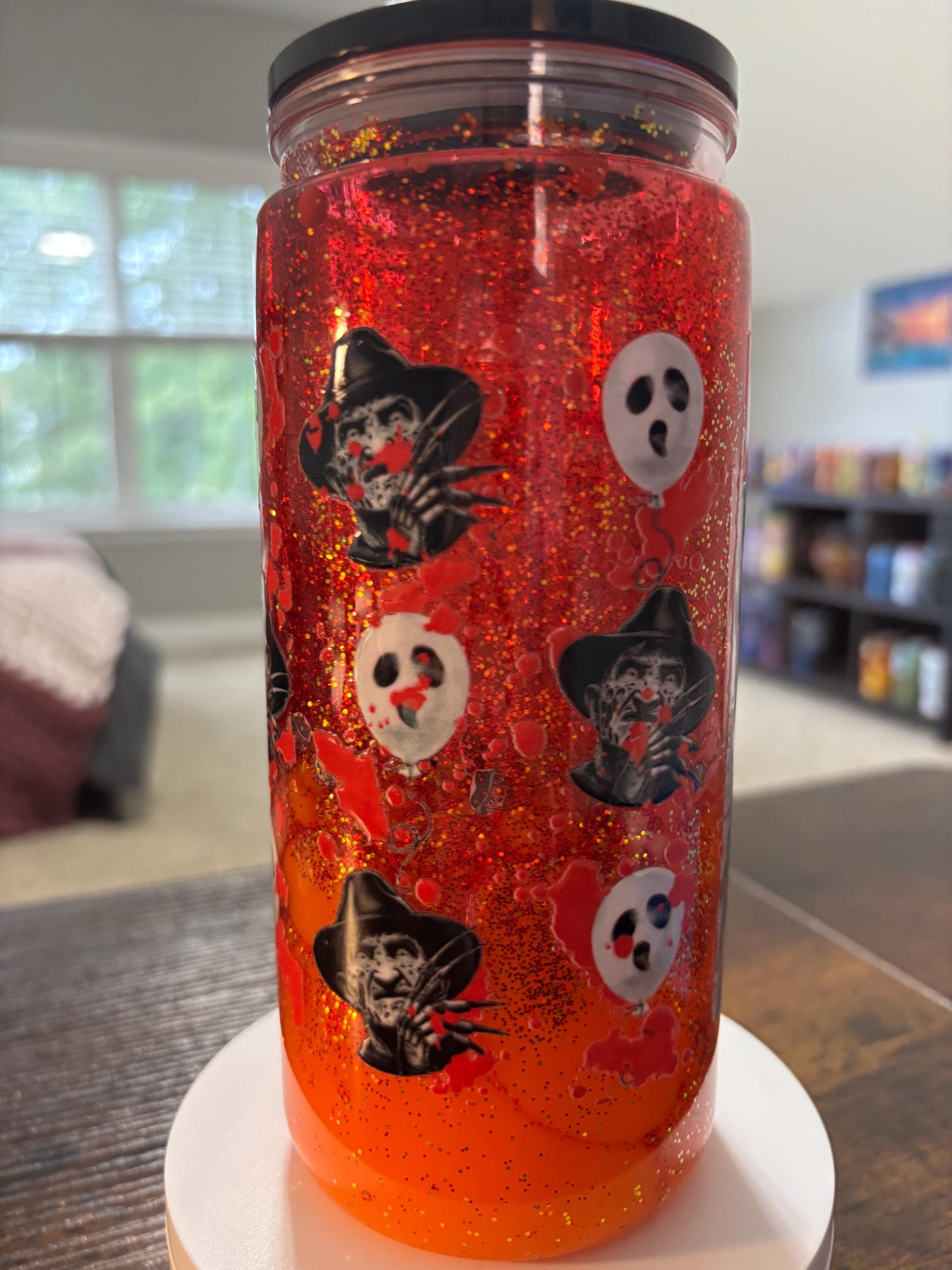 Freddy Krueger Snow Globe Tumbler | 20oz Lava Horror Cup | Slasher Halloween Fan Gift
