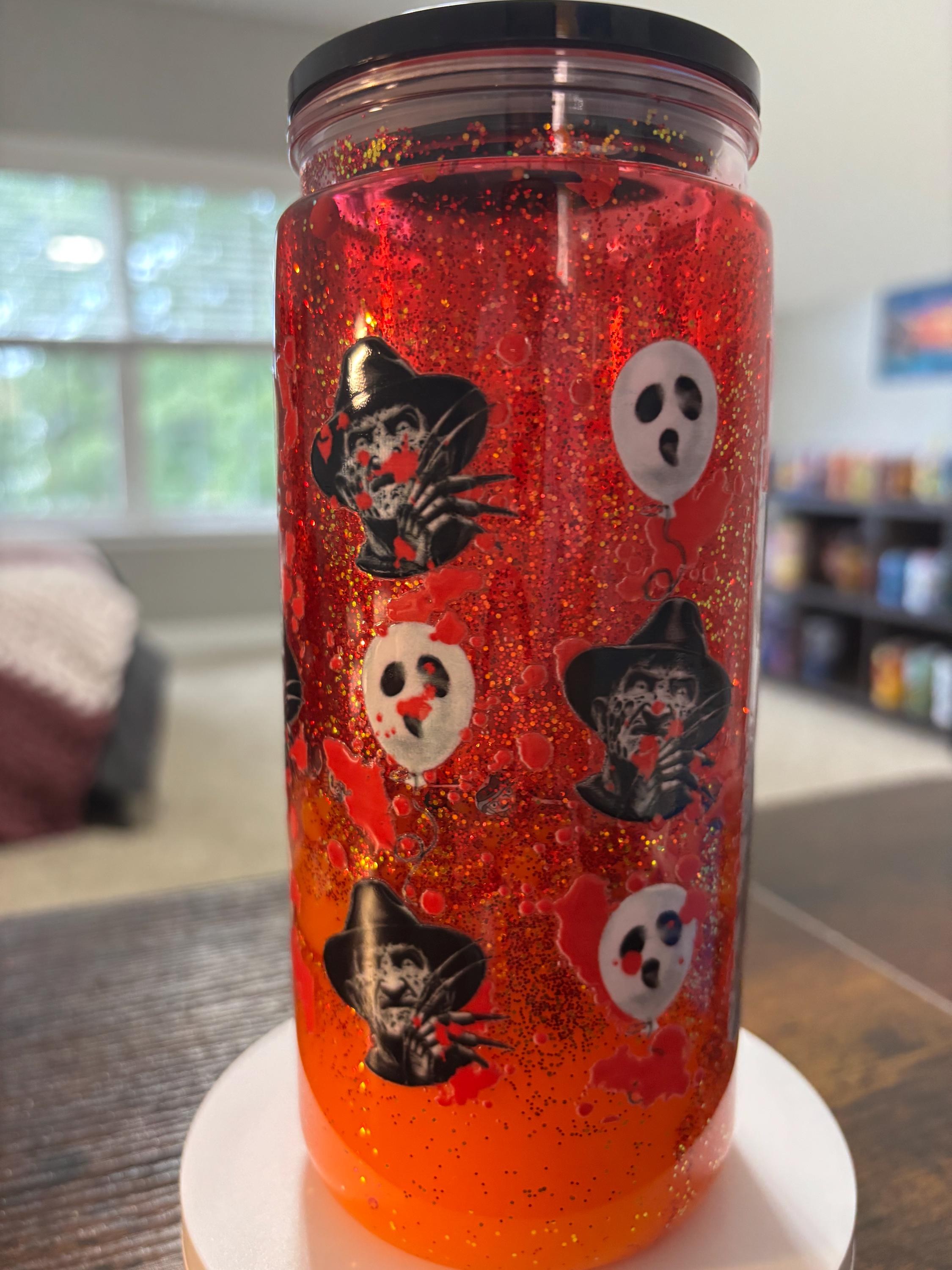 Freddy Krueger Snow Globe Tumbler | 20oz Lava Horror Cup | Slasher Halloween Fan Gift