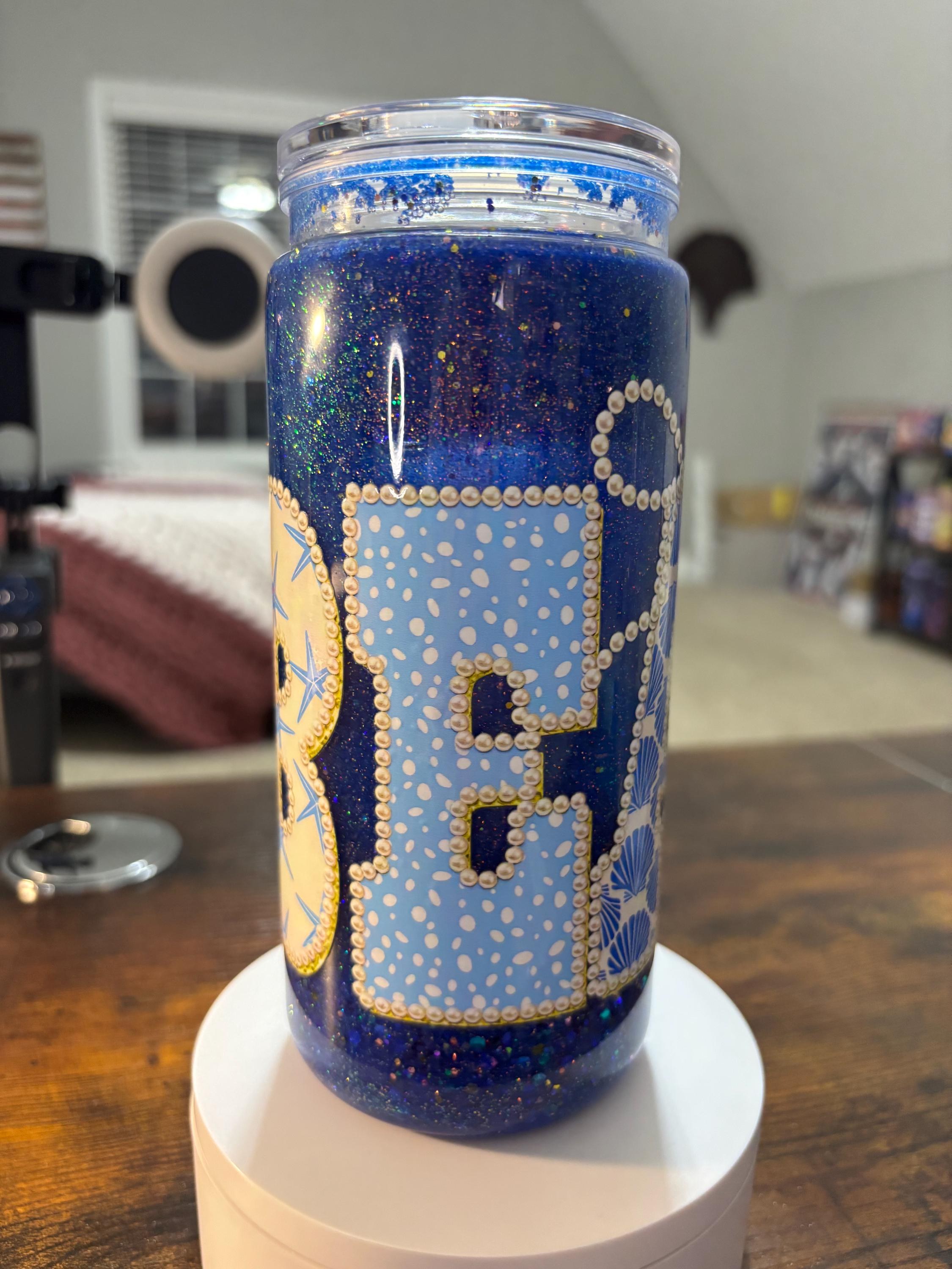 Beach Moonscape Snow Globe Tumbler | 20oz Handmade Coastal Ocean Cup | Summer Gift