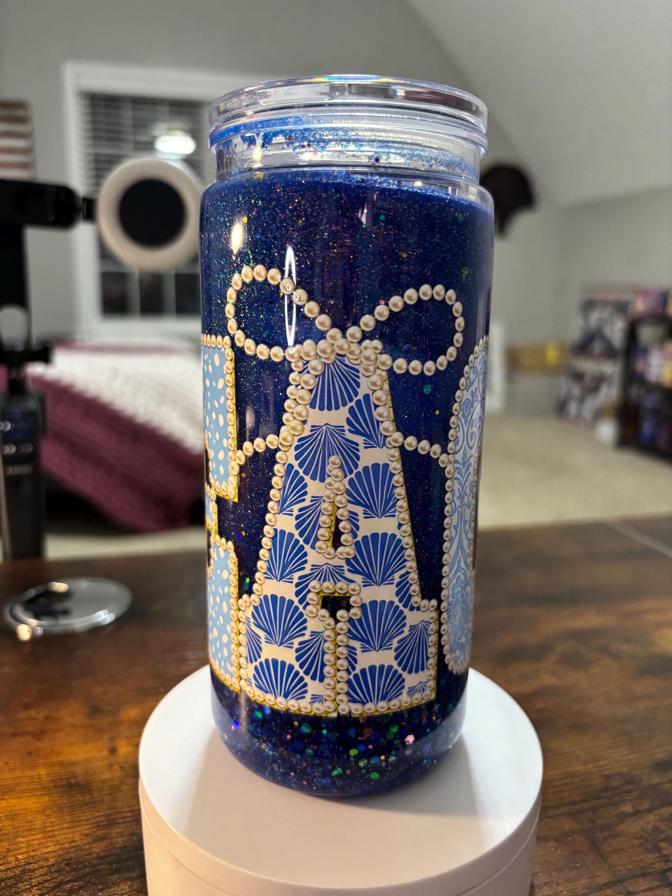 Beach Moonscape Snow Globe Tumbler | 20oz Handmade Coastal Ocean Cup | Summer Gift