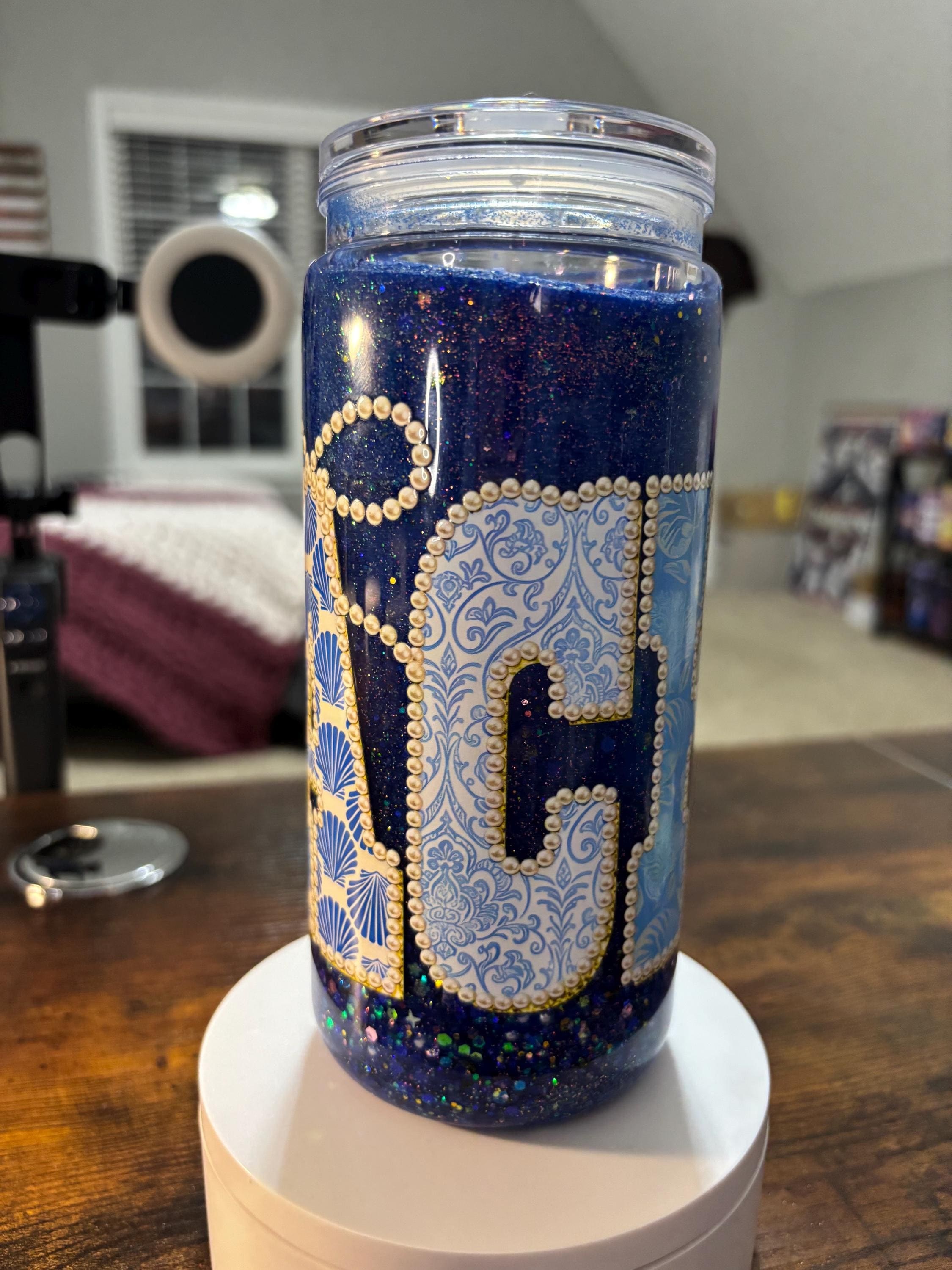 Beach Moonscape Snow Globe Tumbler | 20oz Handmade Coastal Ocean Cup | Summer Gift