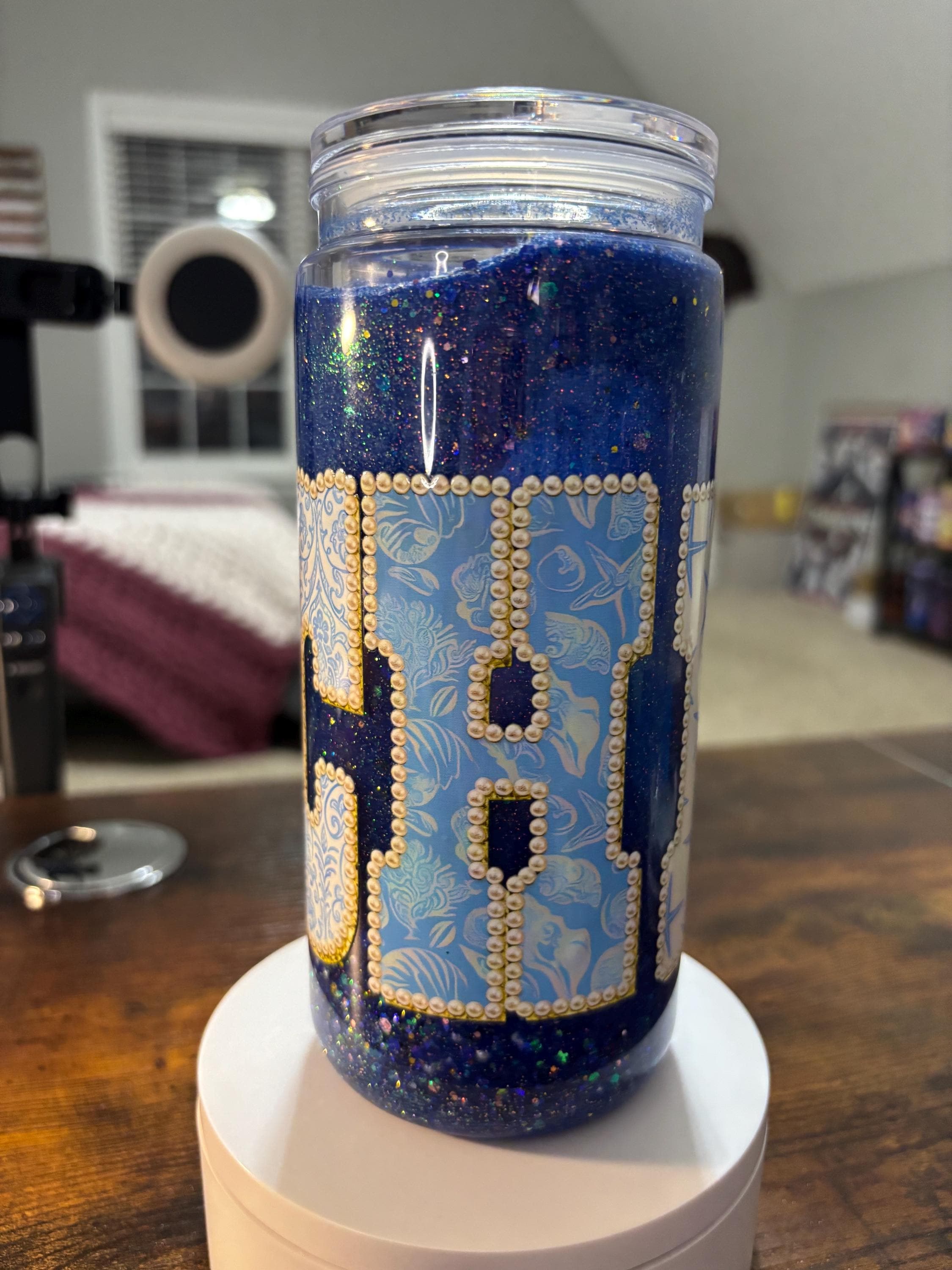 Beach Moonscape Snow Globe Tumbler | 20oz Handmade Coastal Ocean Cup | Summer Gift