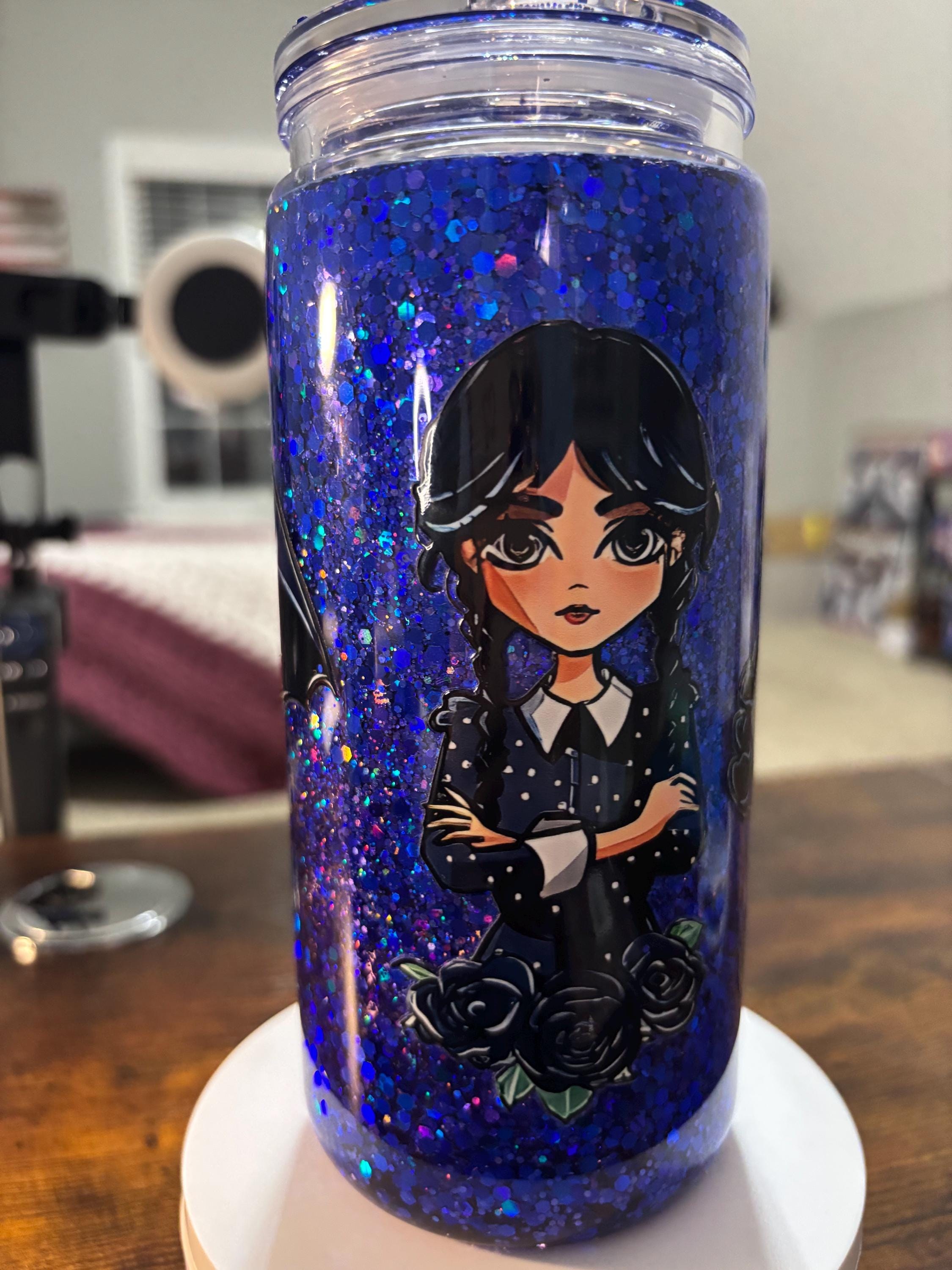 Wednesday Snow Globe Tumbler | Handmade 20oz Acrylic Snowglobe Cup | Goth Gothic Girl Gift