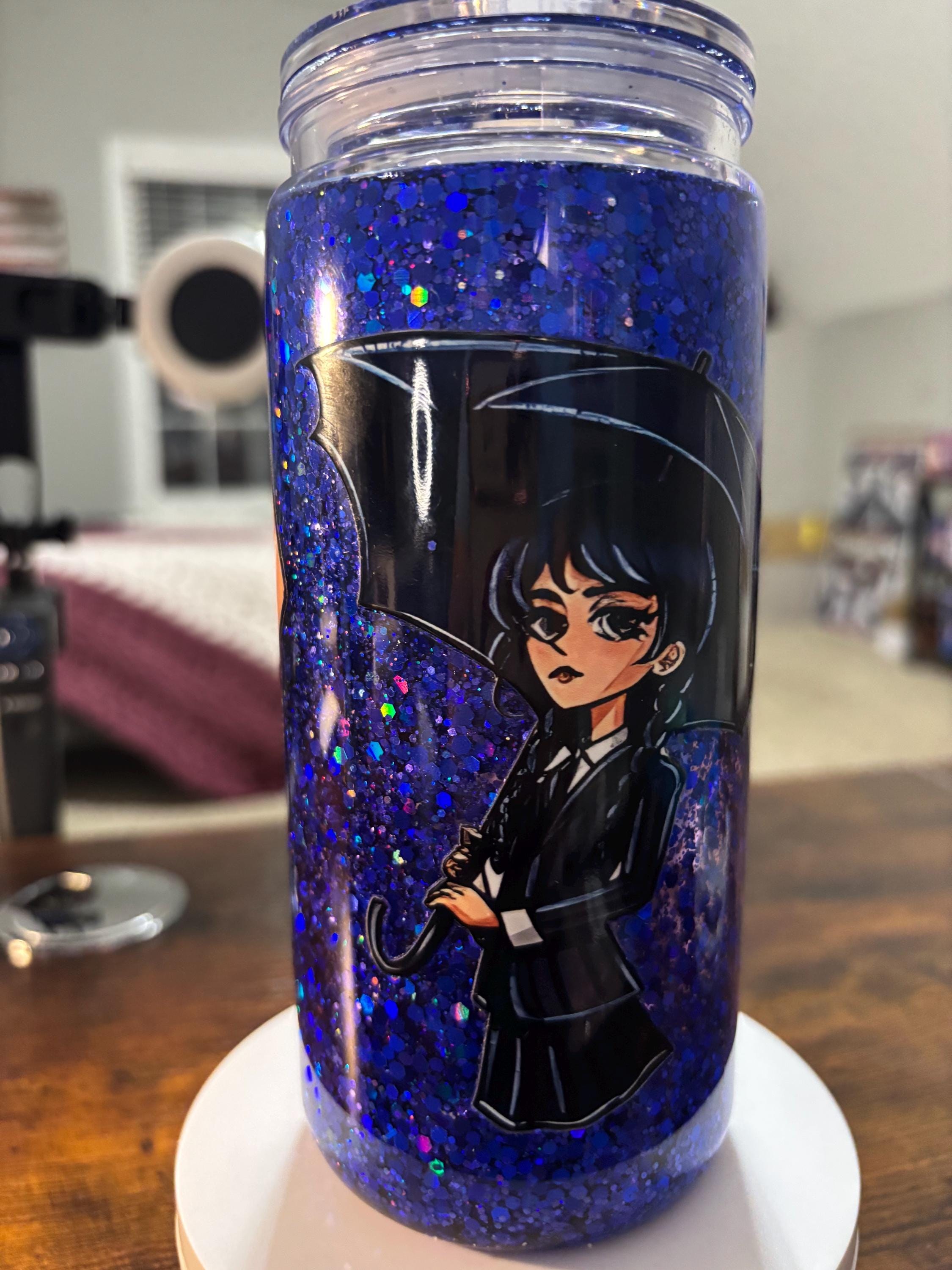 Wednesday Snow Globe Tumbler | Handmade 20oz Acrylic Snowglobe Cup | Goth Gothic Girl Gift