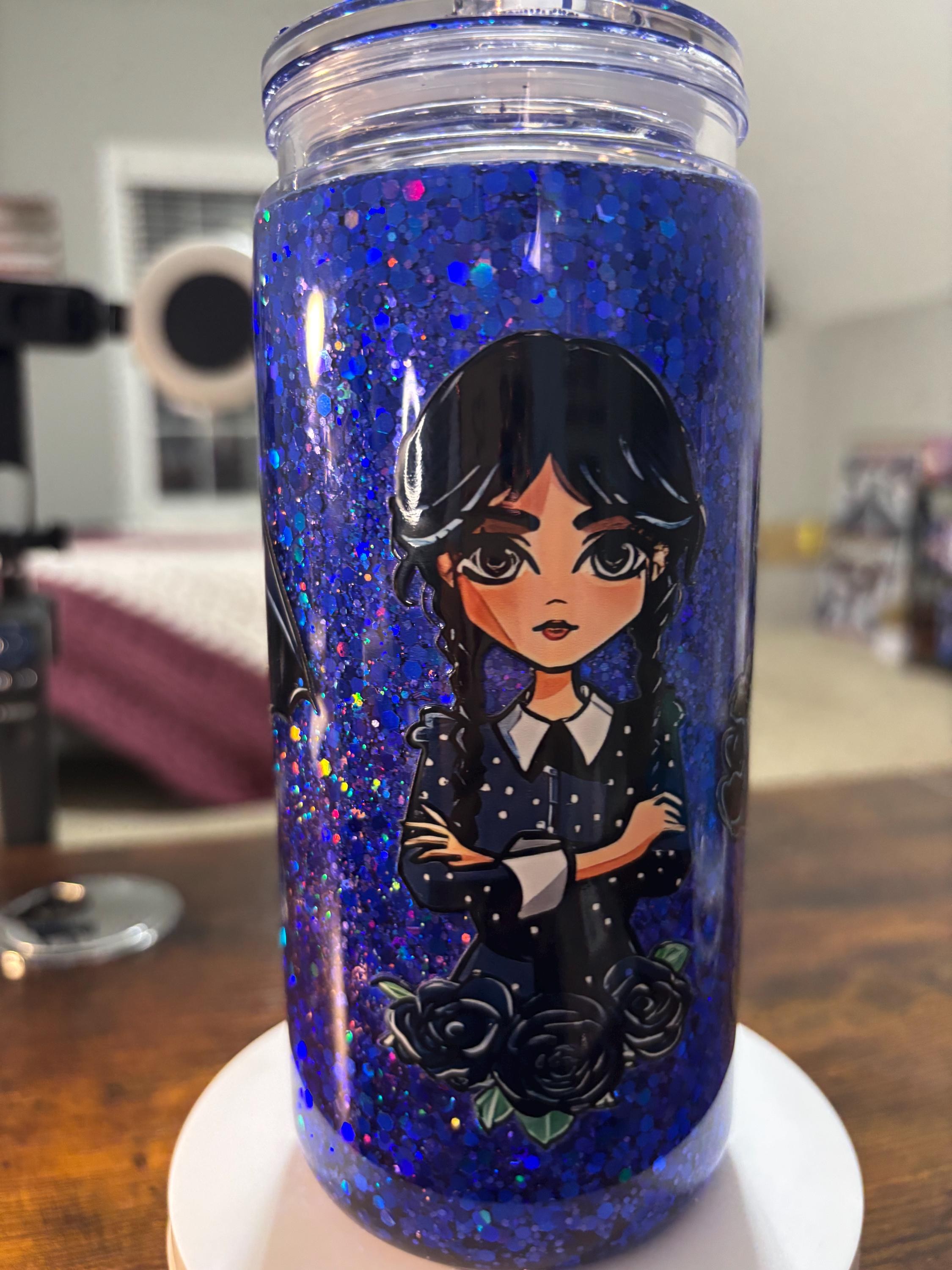 Wednesday Snow Globe Tumbler | Handmade 20oz Acrylic Snowglobe Cup | Goth Gothic Girl Gift