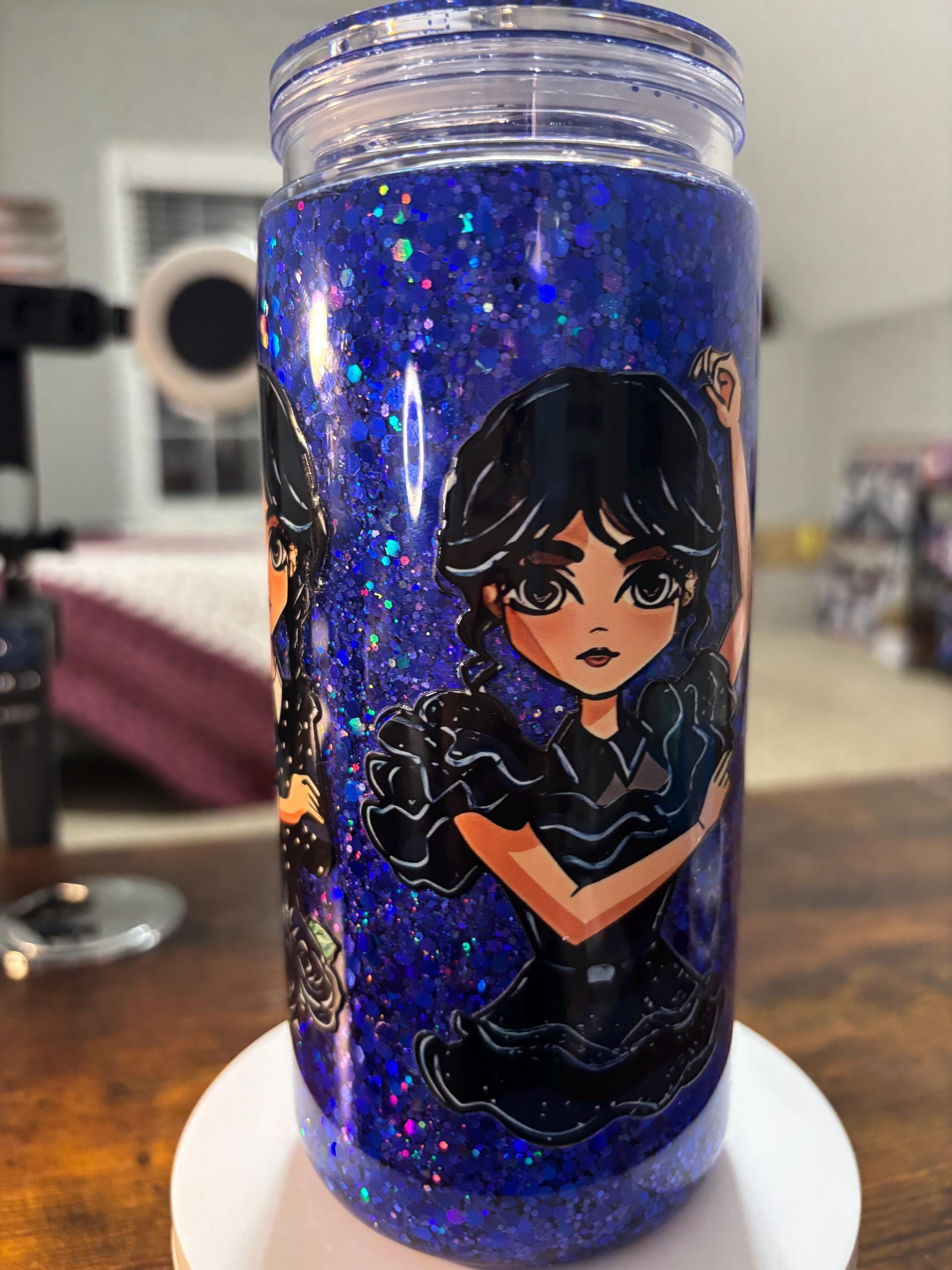 Wednesday Snow Globe Tumbler | Handmade 20oz Acrylic Snowglobe Cup | Goth Gothic Girl Gift