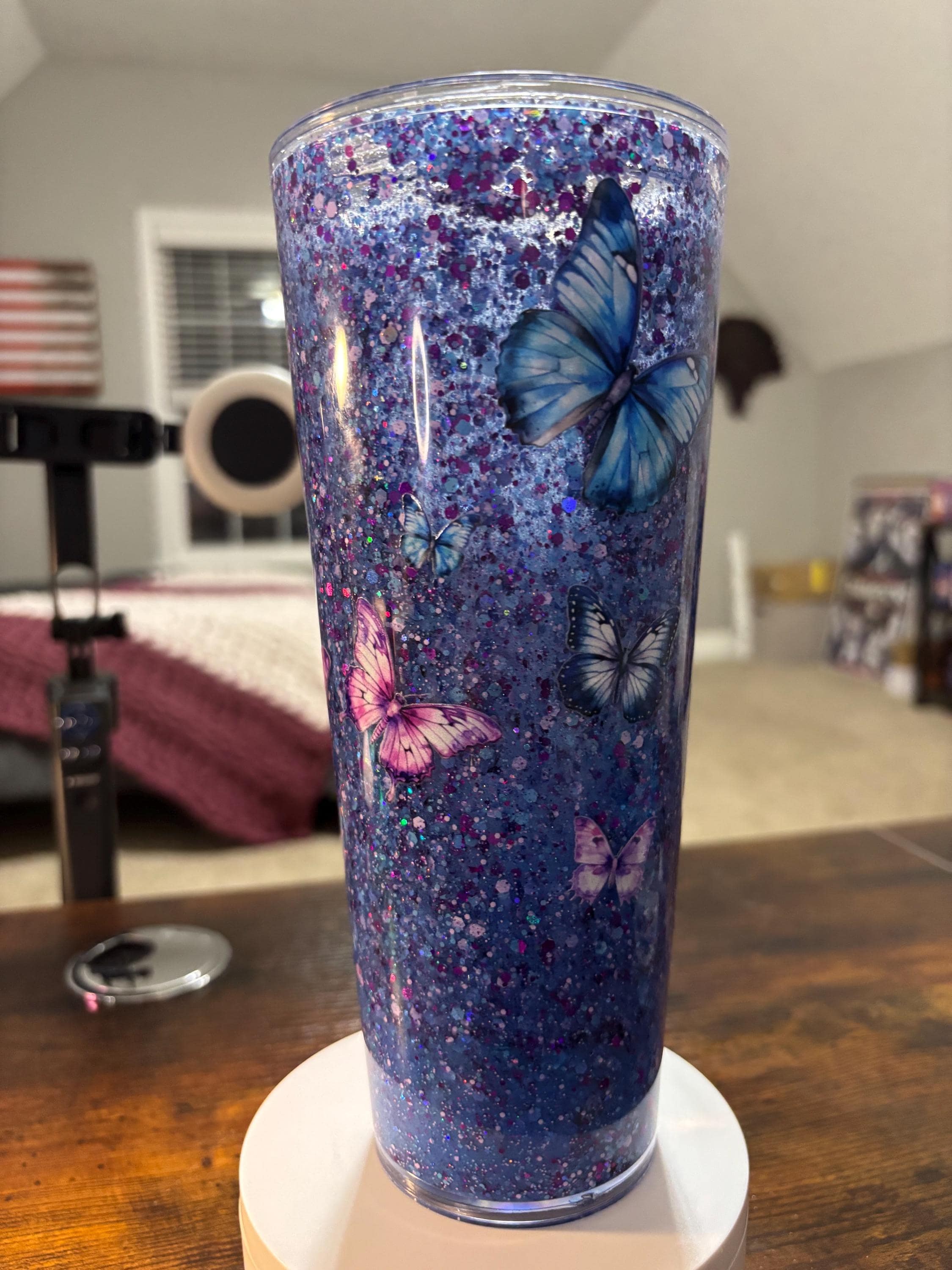 Butterflies Moonscape Snow Globe Tumbler | Handmade 20oz Acrylic Snowglobe Cup | Butterfly Gift