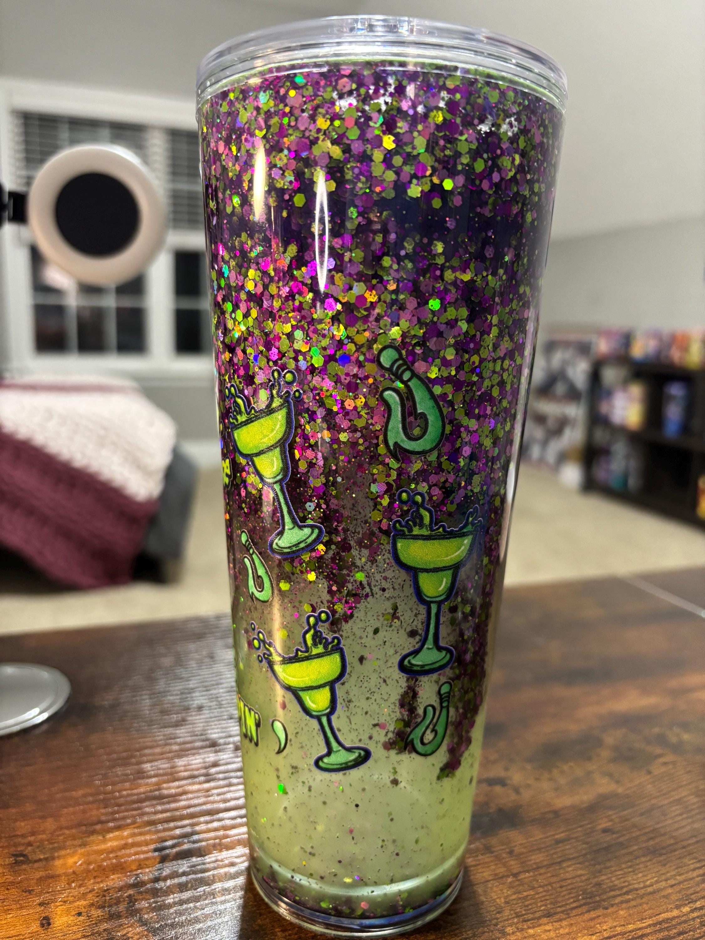 Lagoon Margarita Snow Globe Tumbler | 20oz Moonscape Glitter Cup | Tropical Cocktail Gift