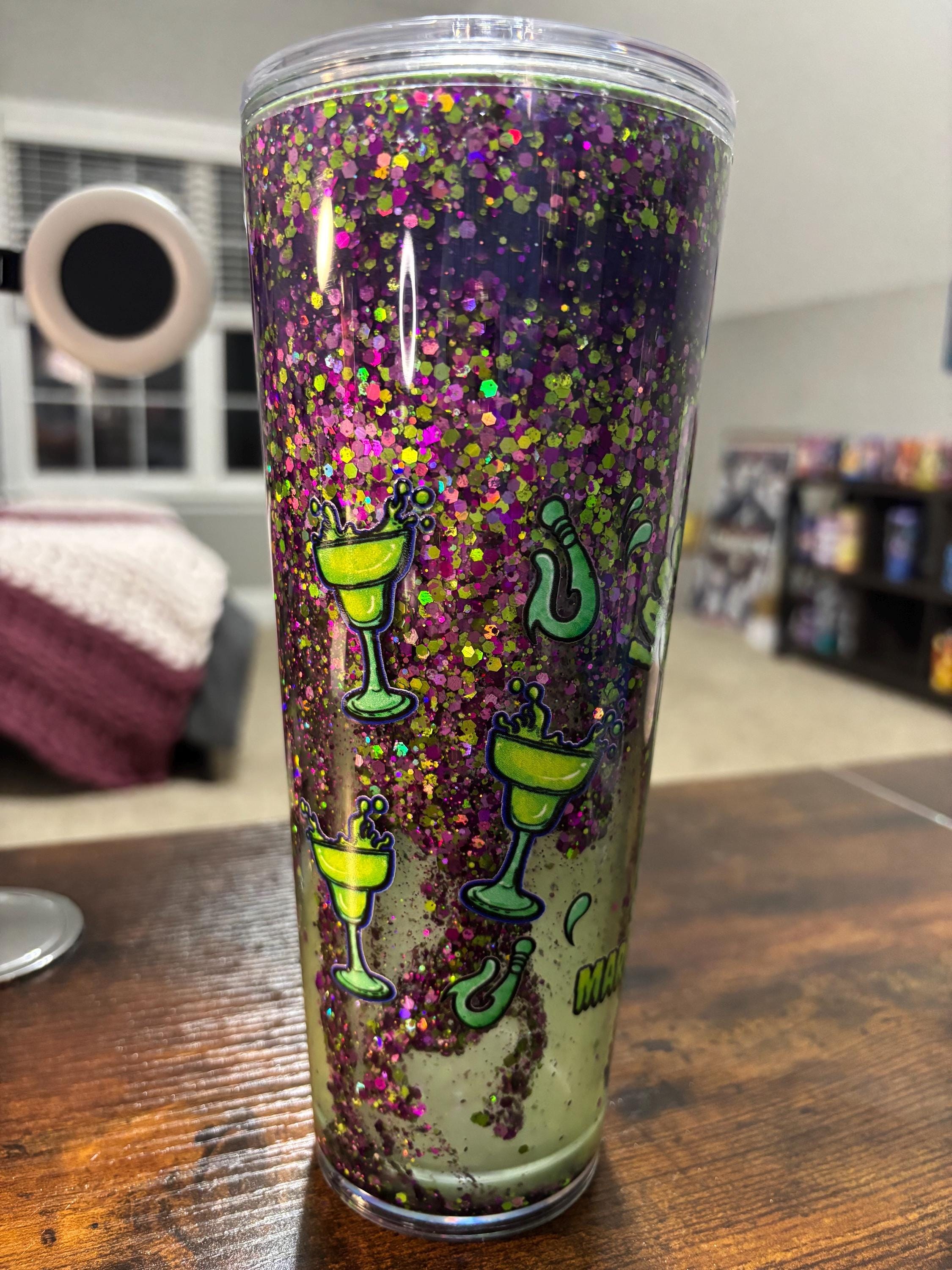 Lagoon Margarita Snow Globe Tumbler | 20oz Moonscape Glitter Cup | Tropical Cocktail Gift