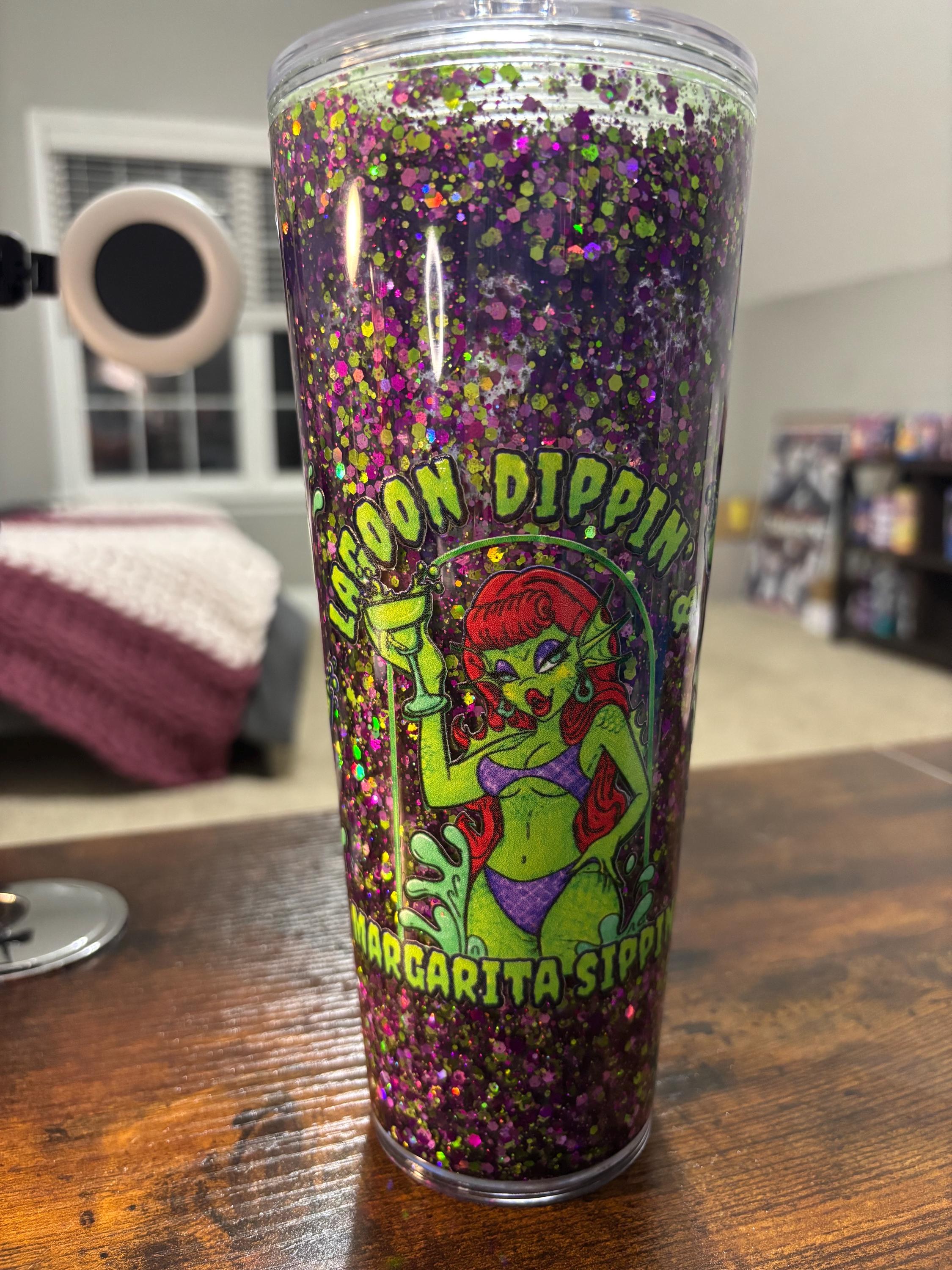 Lagoon Margarita Snow Globe Tumbler | 20oz Moonscape Glitter Cup | Tropical Cocktail Gift