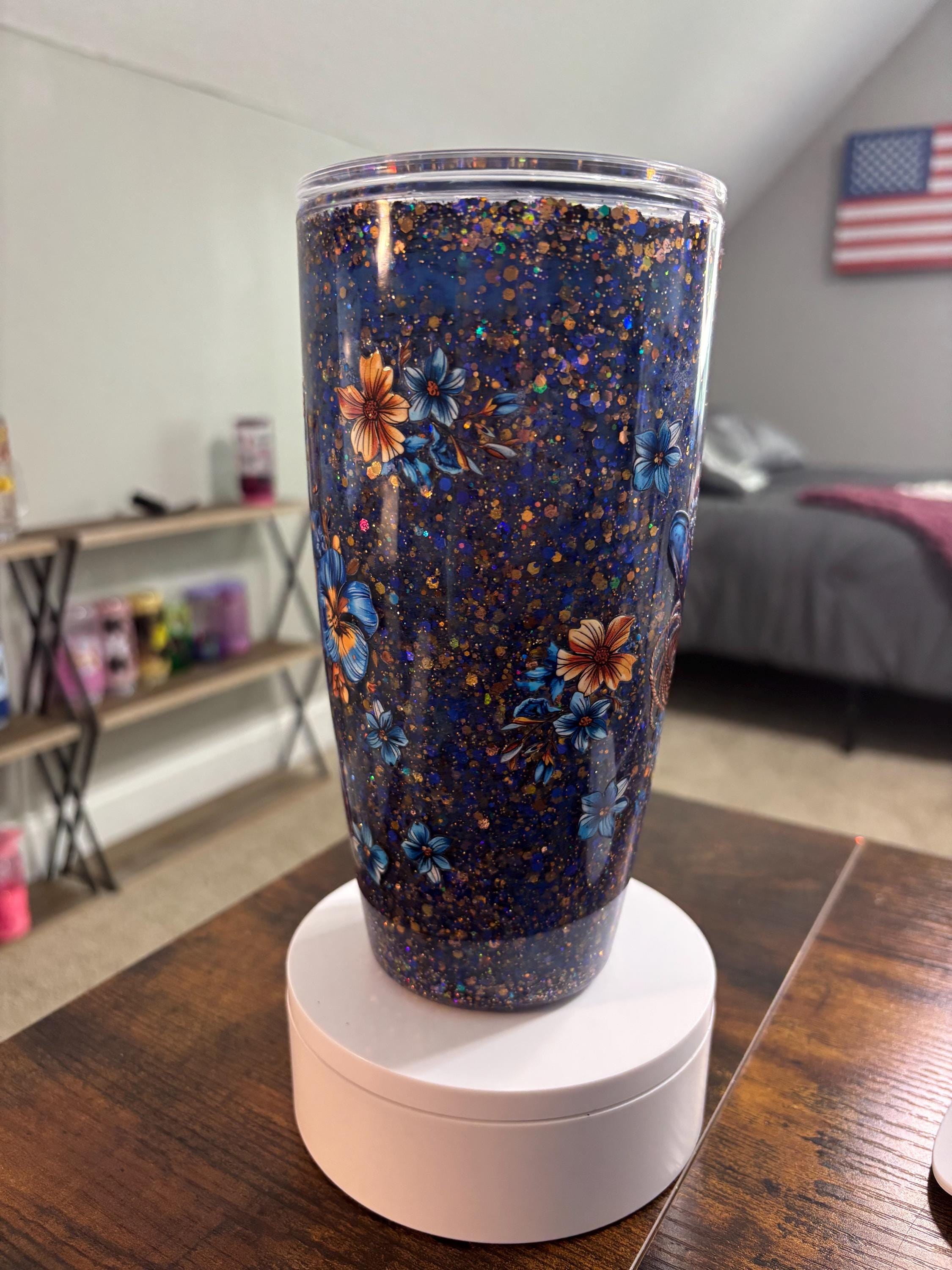 Western Fat Snow Globe Tumbler | 24oz Moonscape Cowgirl Cup | Rodeo Country Gift