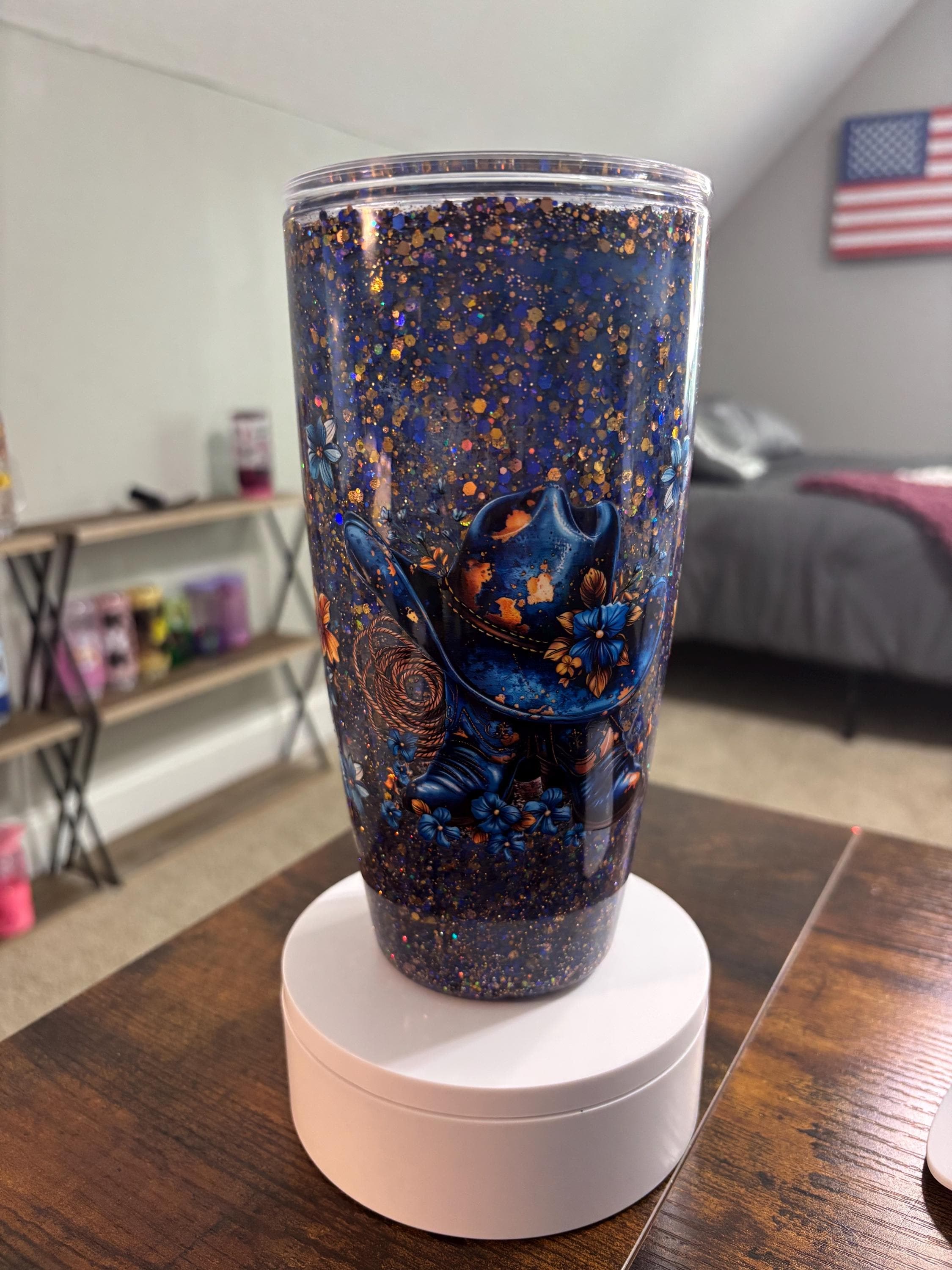 Western Fat Snow Globe Tumbler | 24oz Moonscape Cowgirl Cup | Rodeo Country Gift