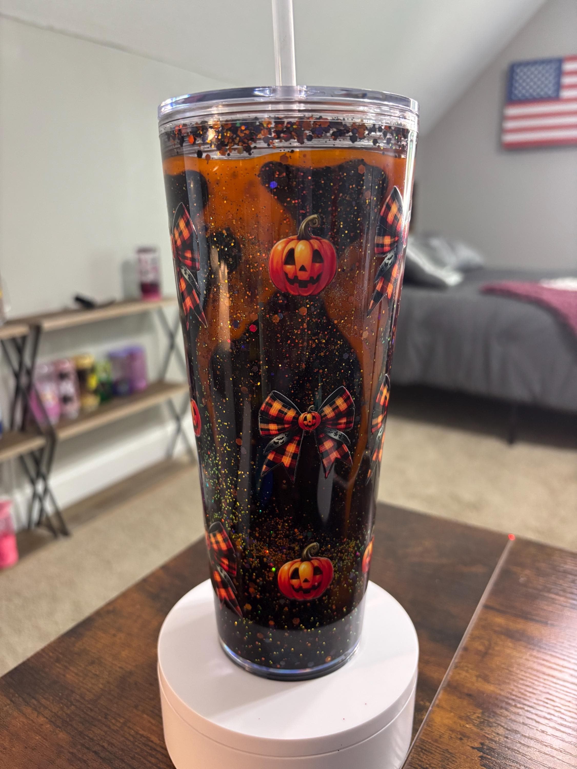 Pumpkins Halloween Snow Globe Tumbler | Handmade 24oz Acrylic Snowglobe Cup | Fall Gift