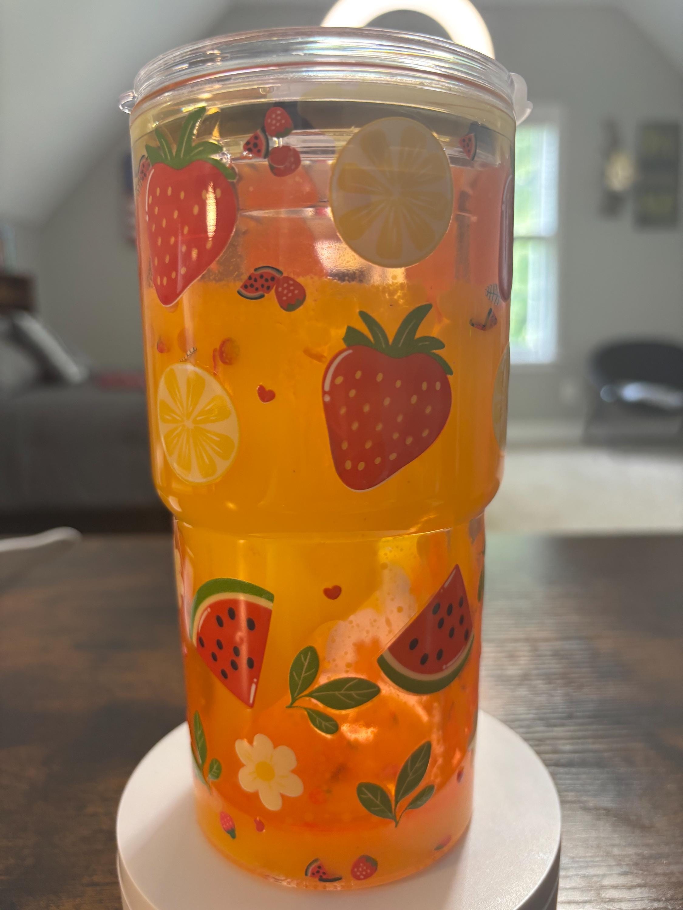 Watermelon and Strawberries Snow Globe Tumbler | 20oz Beveled Summer Fruit Cup