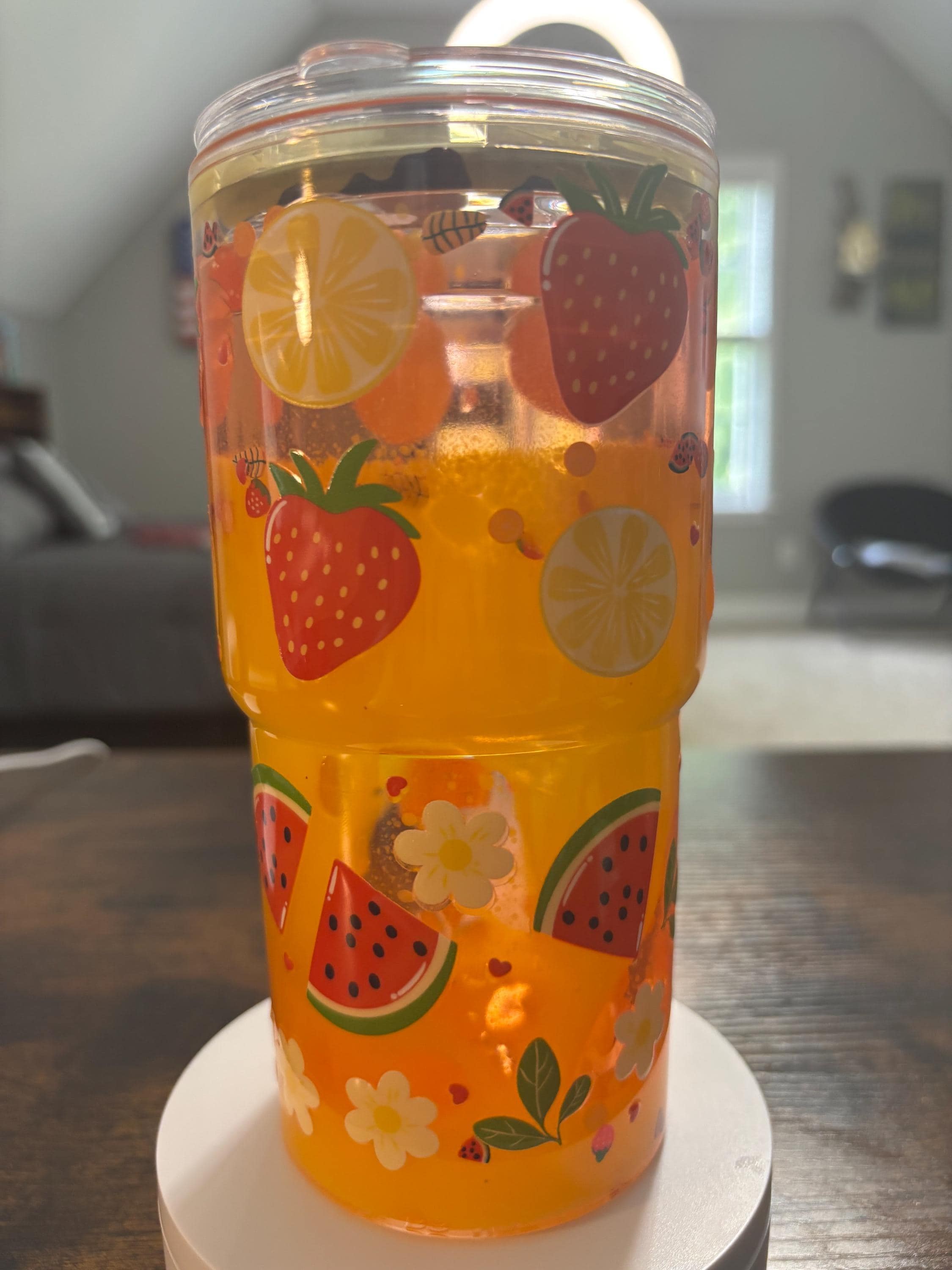 Watermelon and Strawberries Snow Globe Tumbler | 20oz Beveled Summer Fruit Cup