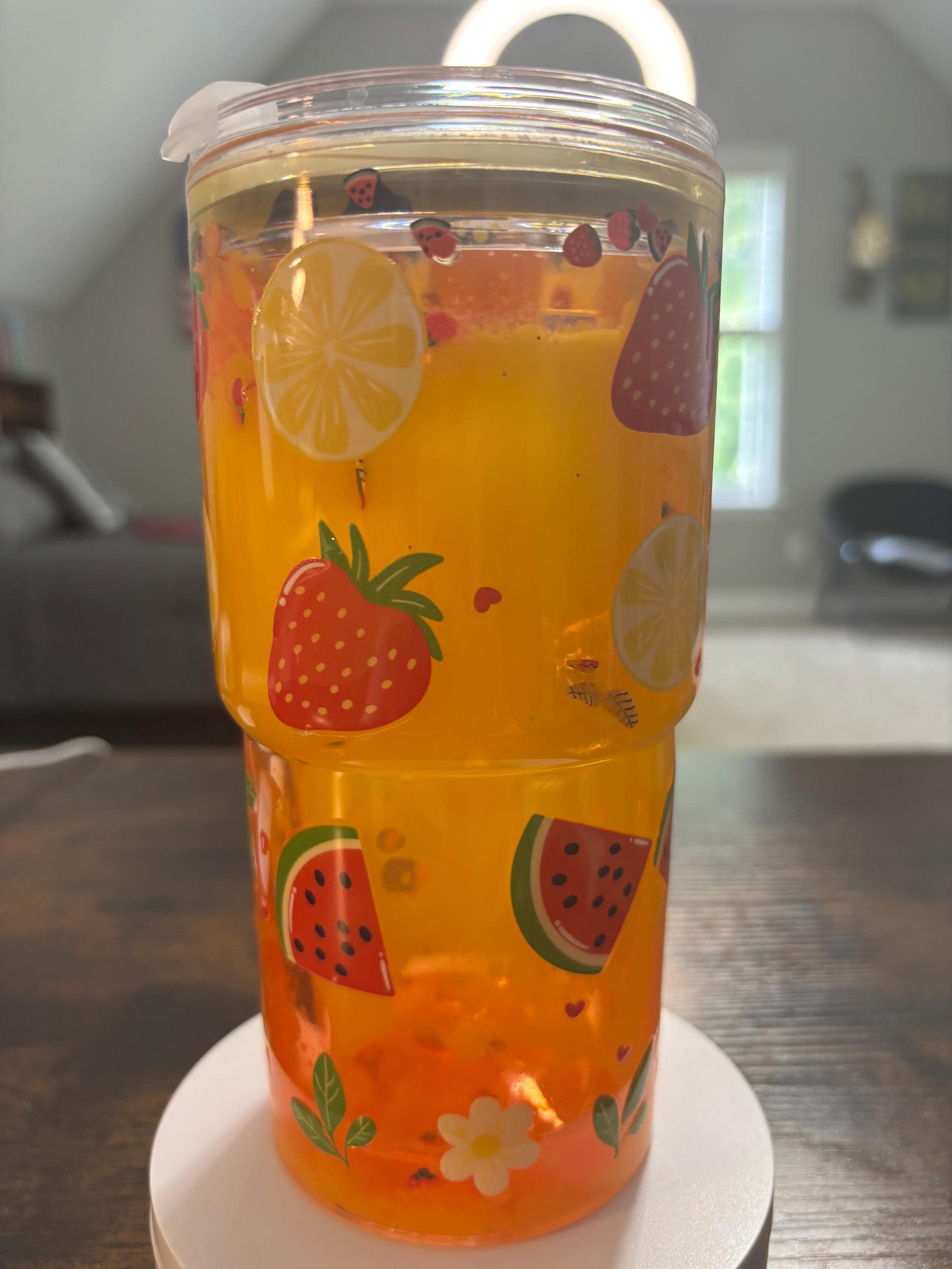 Watermelon and Strawberries Snow Globe Tumbler | 20oz Beveled Summer Fruit Cup